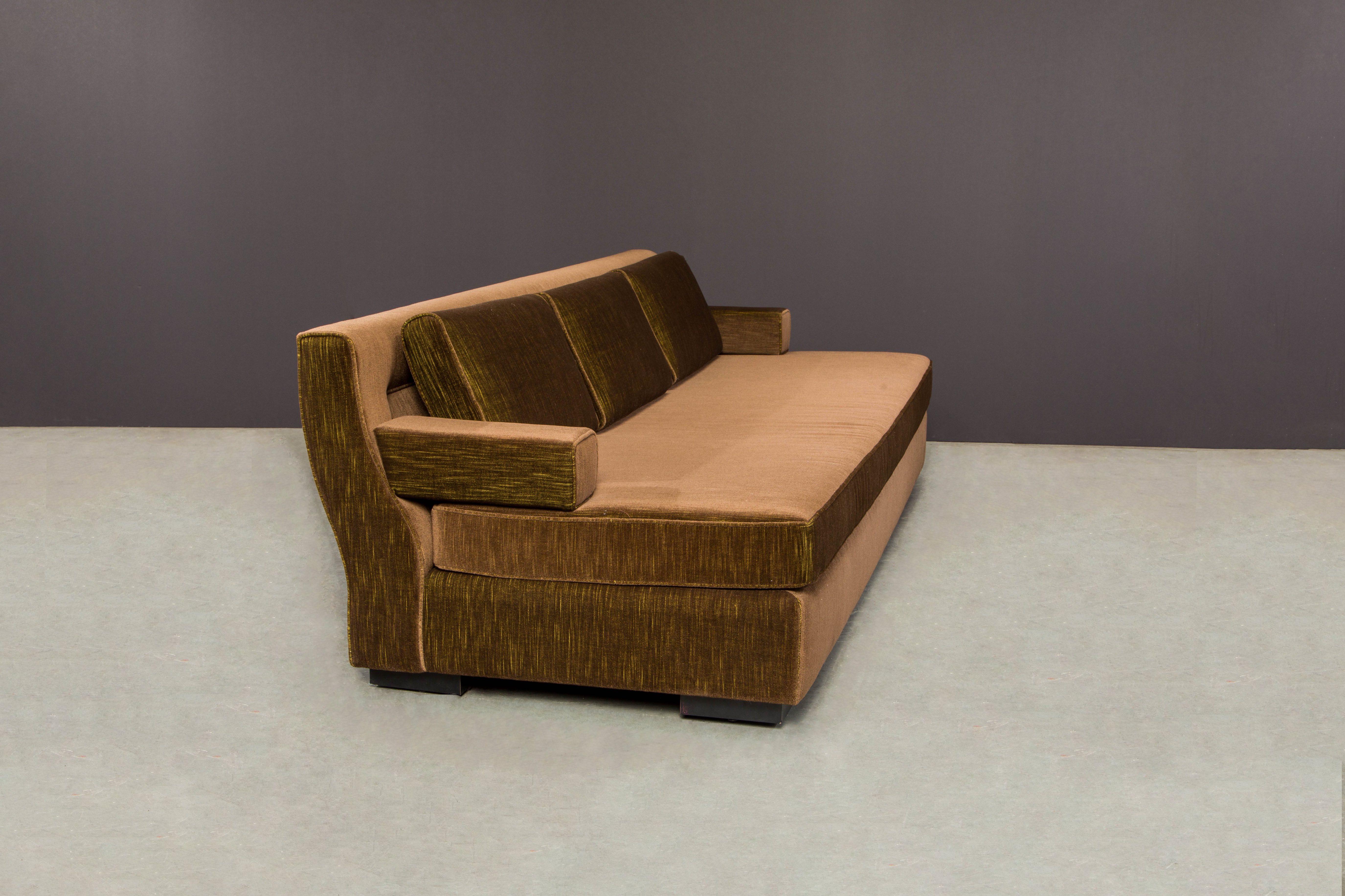 Contemporary Willy Rizzo Three-Seat Modern Sofa in Brown Strié Velvet, circa 2010s, Signed  For Sale