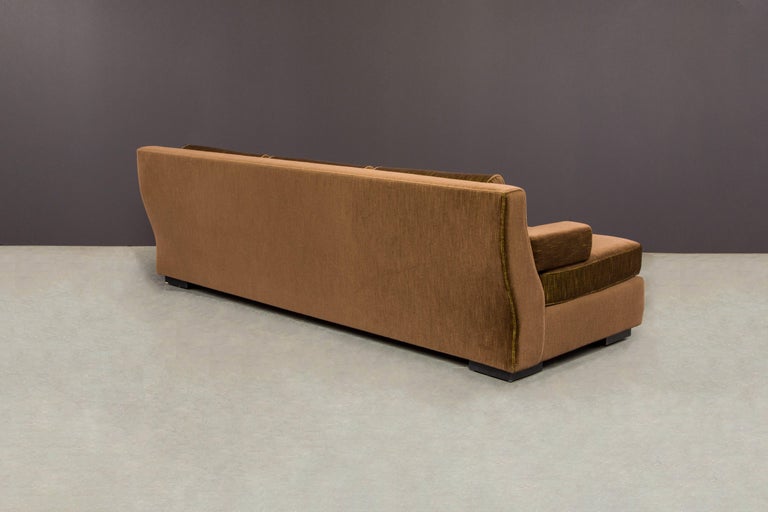 Willy Rizzo Three-Seat Modern Sofa in Brown Strié Velvet, circa 2010s, Signed  For Sale 1