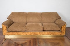 Willy Rizzo Thuja Burl Suede and Brass Set of Two Italian Lounge Chairs and Sofa