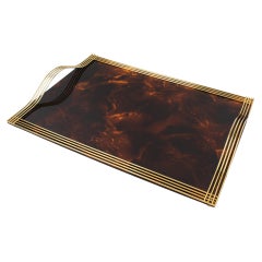 Willy Rizzo Tortoise Lucite and Brass Barware Serving Butler Tray, Italy 1970s