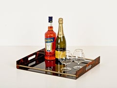 Vassoio da portata italiano in lucite e ottone di Willy Rizzo, anni '70