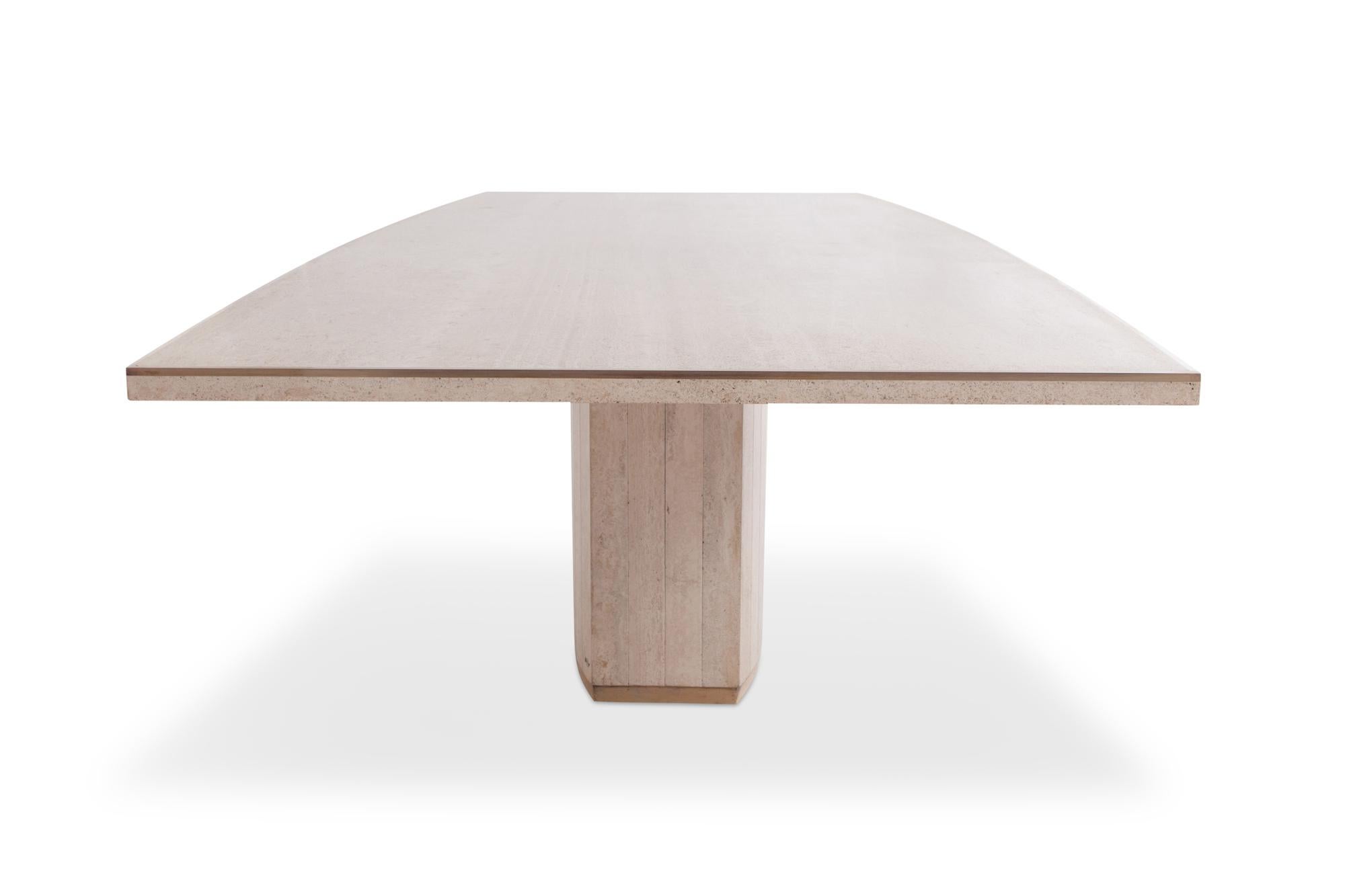 Italian Willy Rizzo Travertine and Brass Dining Table, 1970s