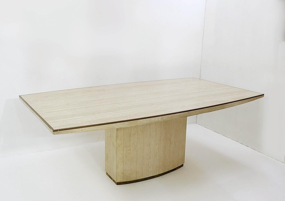 Mid-Century Modern Willy Rizzo Travertine Dining Table, 1970s