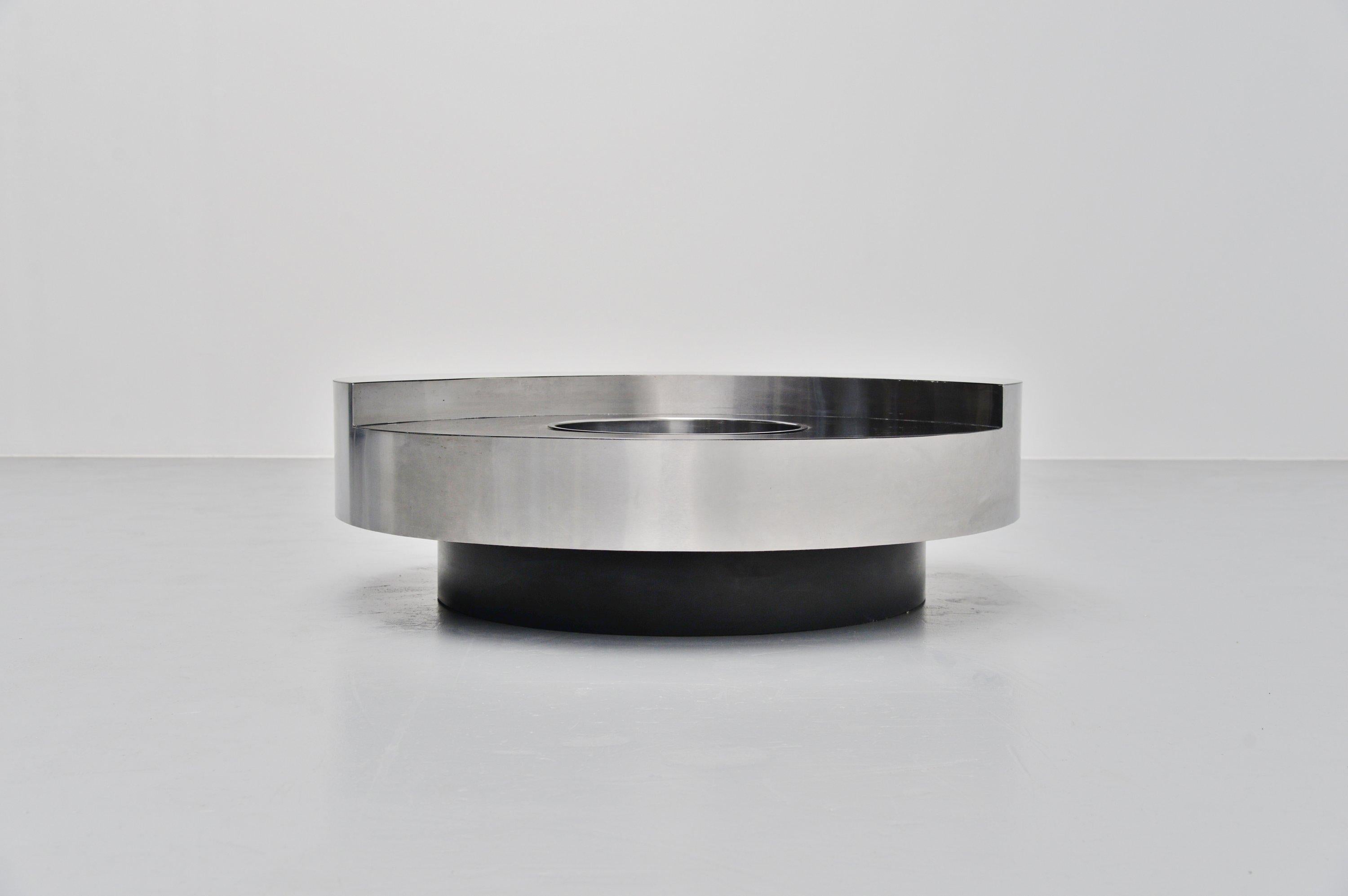 Stainless Steel Willy Rizzo TRG Revolving Coffee Table, Italy, 1970