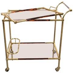 Willy Rizzo Trolley with Service Tray Brass and Lucite Tortoise, Italy, 1980s