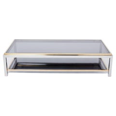 Willy Rizzo Two-Tier Brass Chrome Smoked Glass Coffee Table Flaminia, 1970s