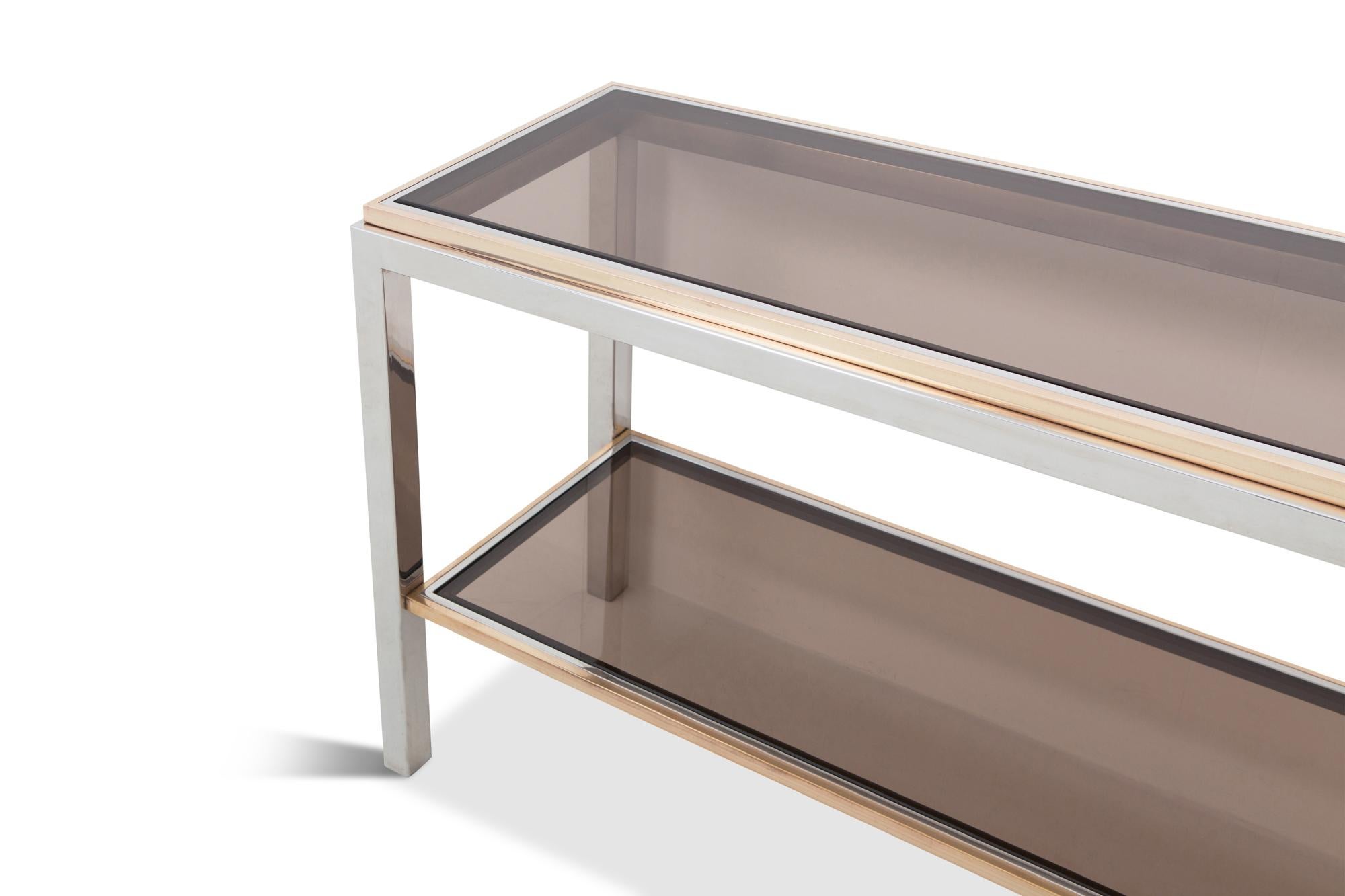 European Willy Rizzo Two-Tier Console Table in Chrome and Brass Linea Flaminia