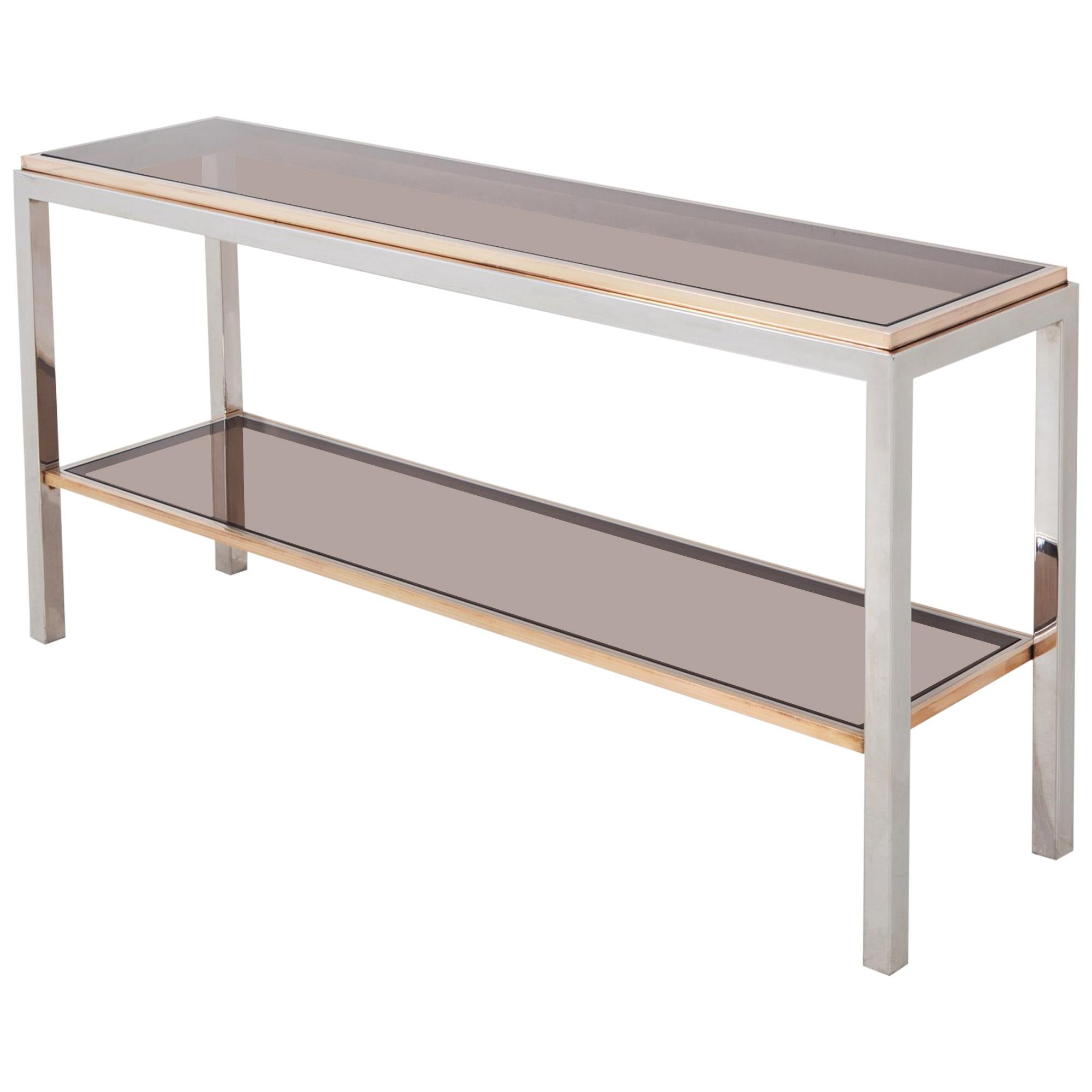 Willy Rizzo Two-Tier Console Table in Chrome and Brass Linea Flaminia