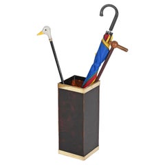 Willy Rizzo Umbrella Stand in Tortoiseshell Lucite and Brass, Italy 1970s