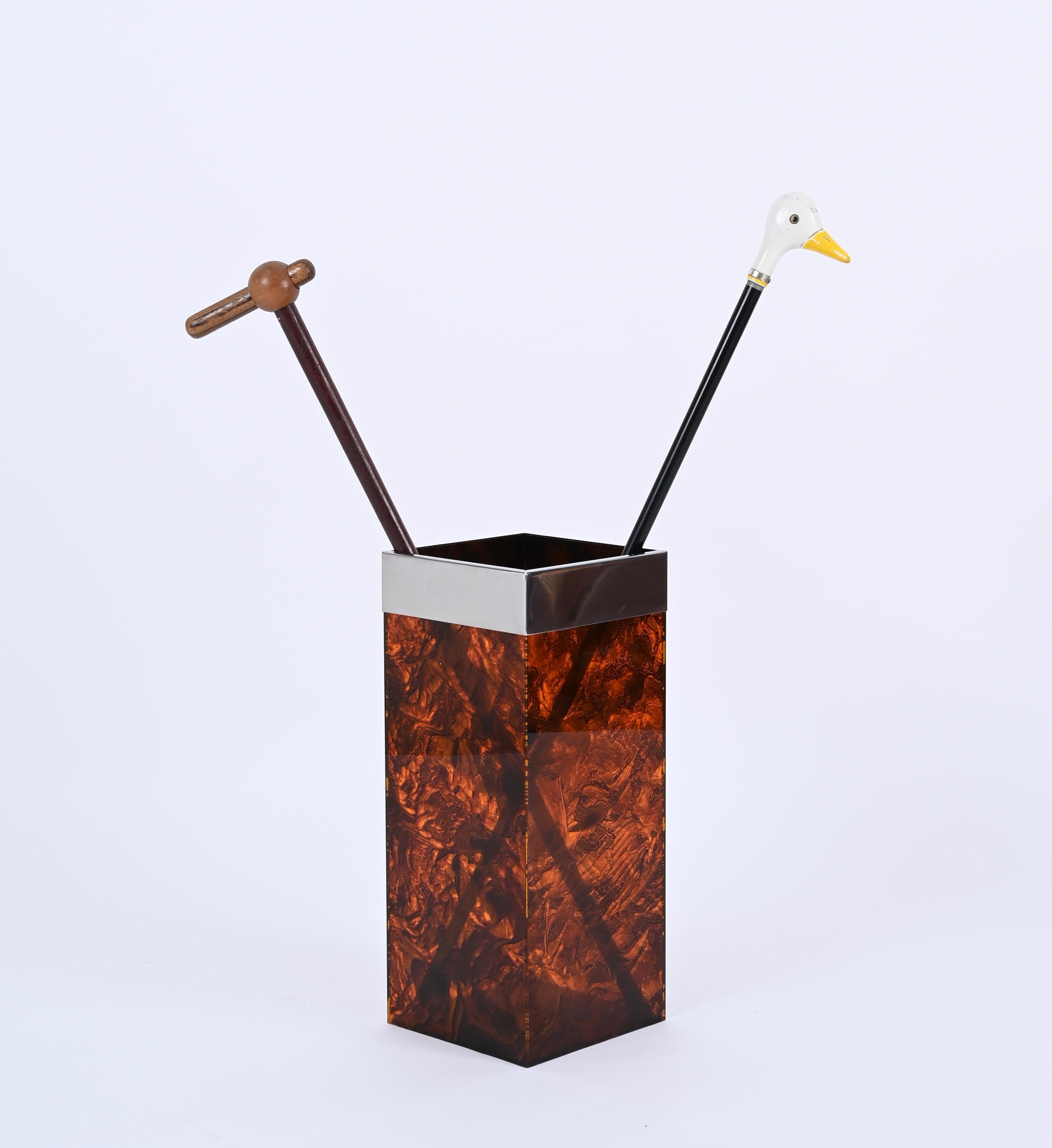 Willy Rizzo Umbrella Stand in Tortoiseshell Lucite and Chrome, Italy 1980s For Sale 6