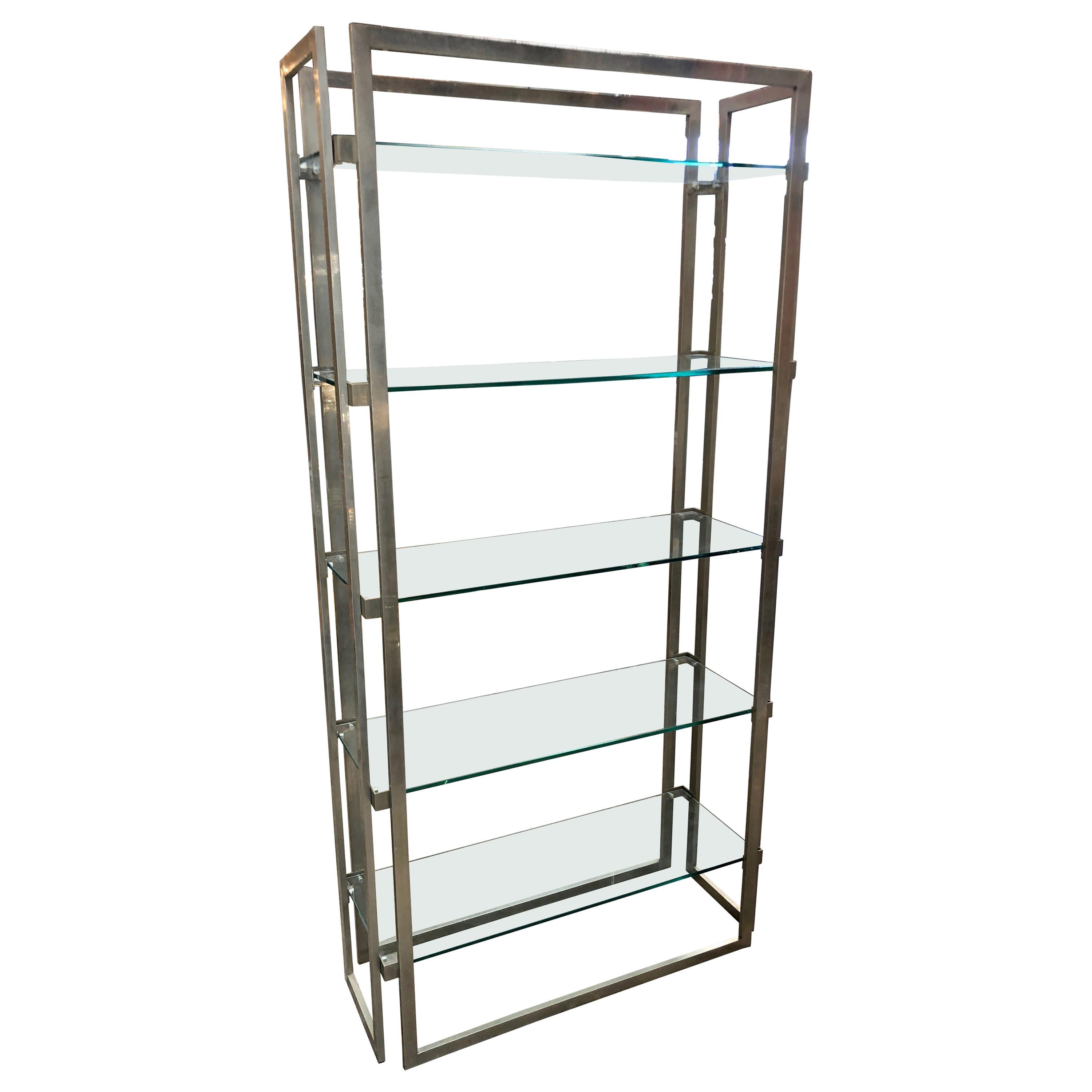 Willy Rizzo Vintage Chrome Bookcase, Italy, 1970s