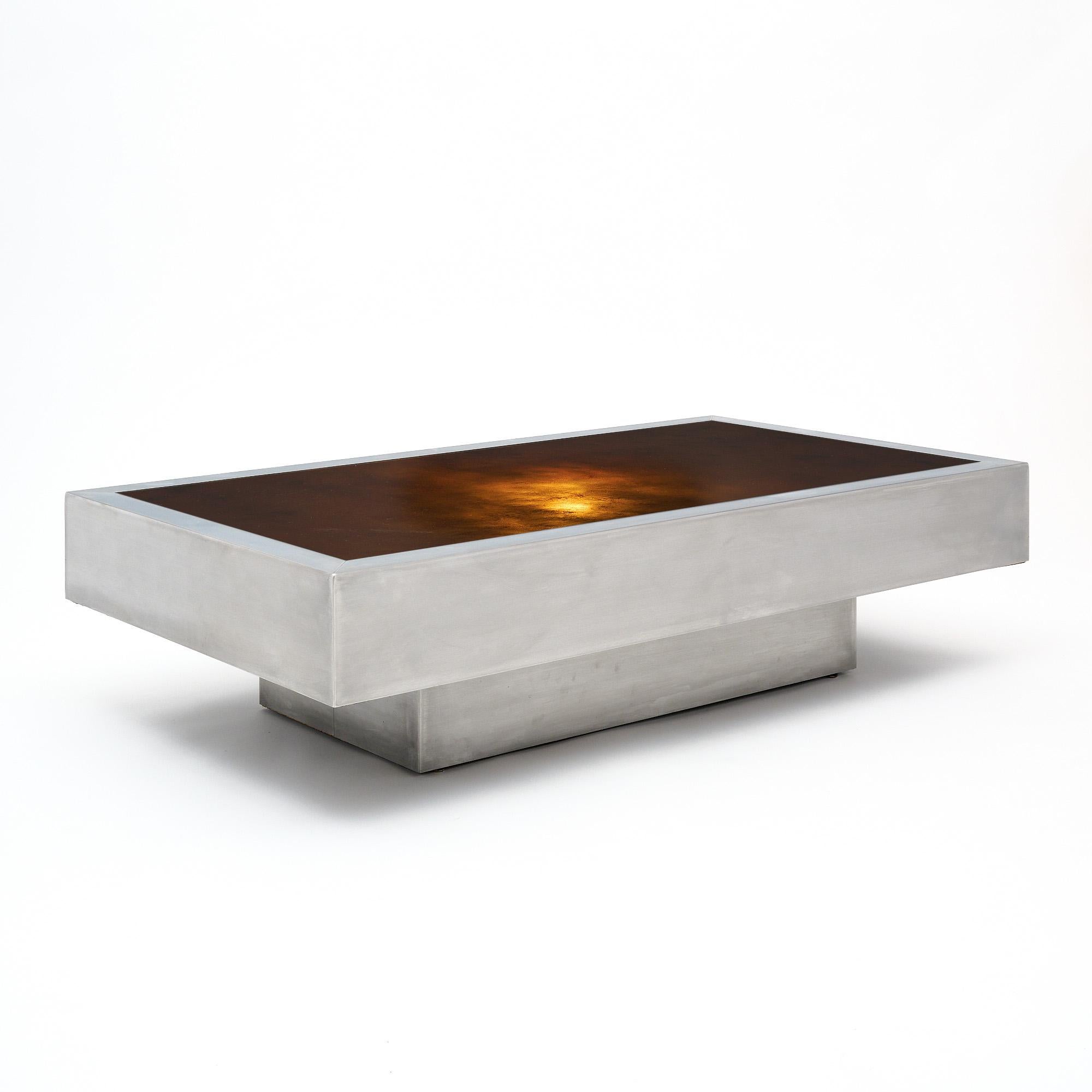 Fin du 20e siècle Table basse italienne du milieu du siècle avec lumière, attribuée à Willy Rizzo en vente