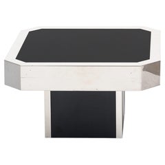 Willy Rizzo Vintage Side Table, Black Glass & Chrome, Italy, 1970