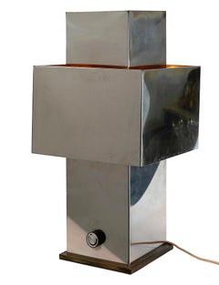 Willy Rizzo Vintage Table Lamp "Love", Stainless Steel & Brass, 1970s