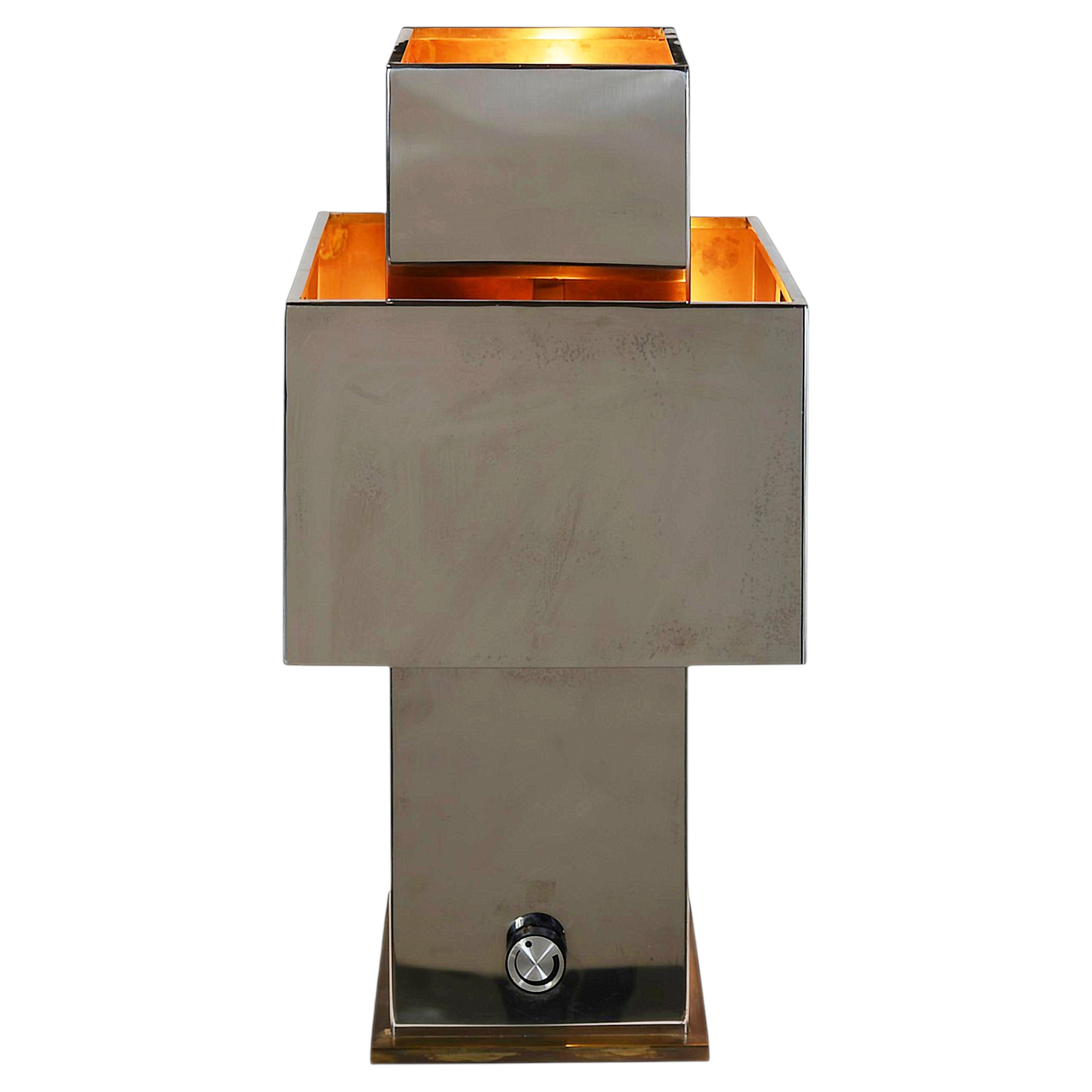 Willy Rizzo Vintage Table Lamp "Love", Stainless Steel & Brass, 1970s