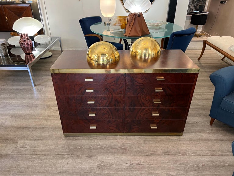 Modern Willy Rizzo Wood and Brass Chest of Drawers For Sale
