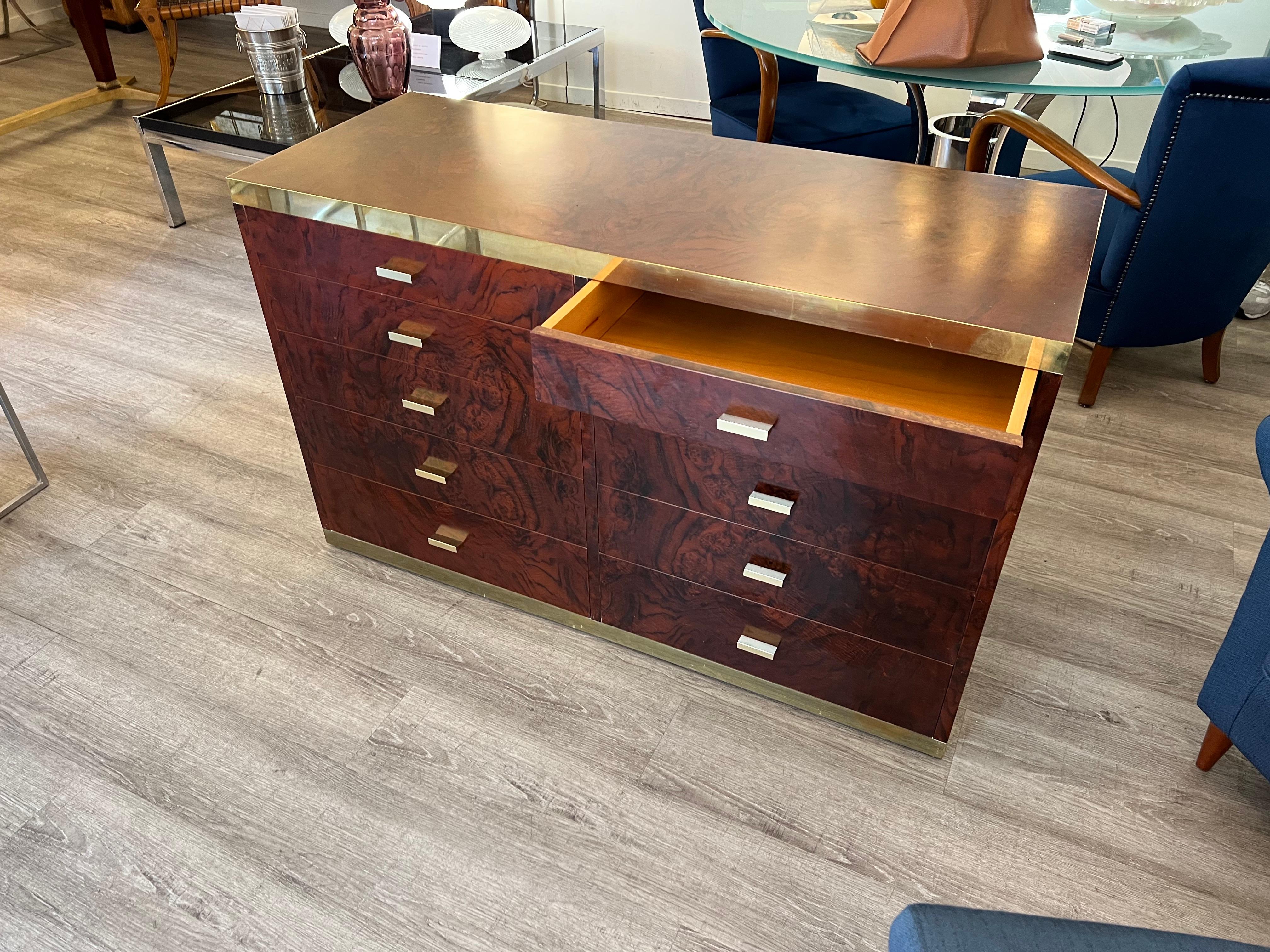 20th Century 1970s Willy Rizzo Wood and Brass Chest of Drawers For Sale