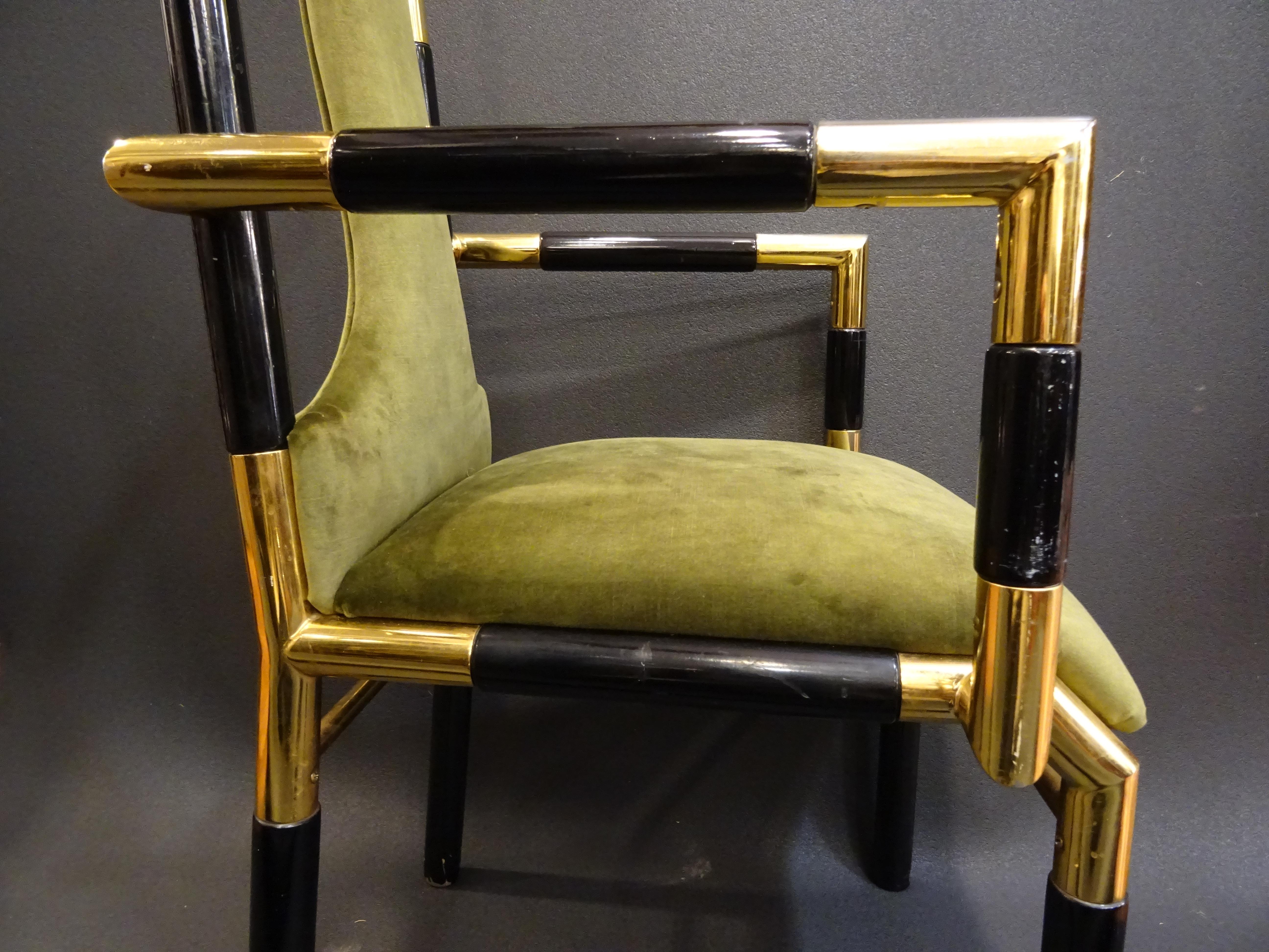Willy Rizzo Workshop Pair of Armchairs, Green Velvet and Black Lacquered Wood 2