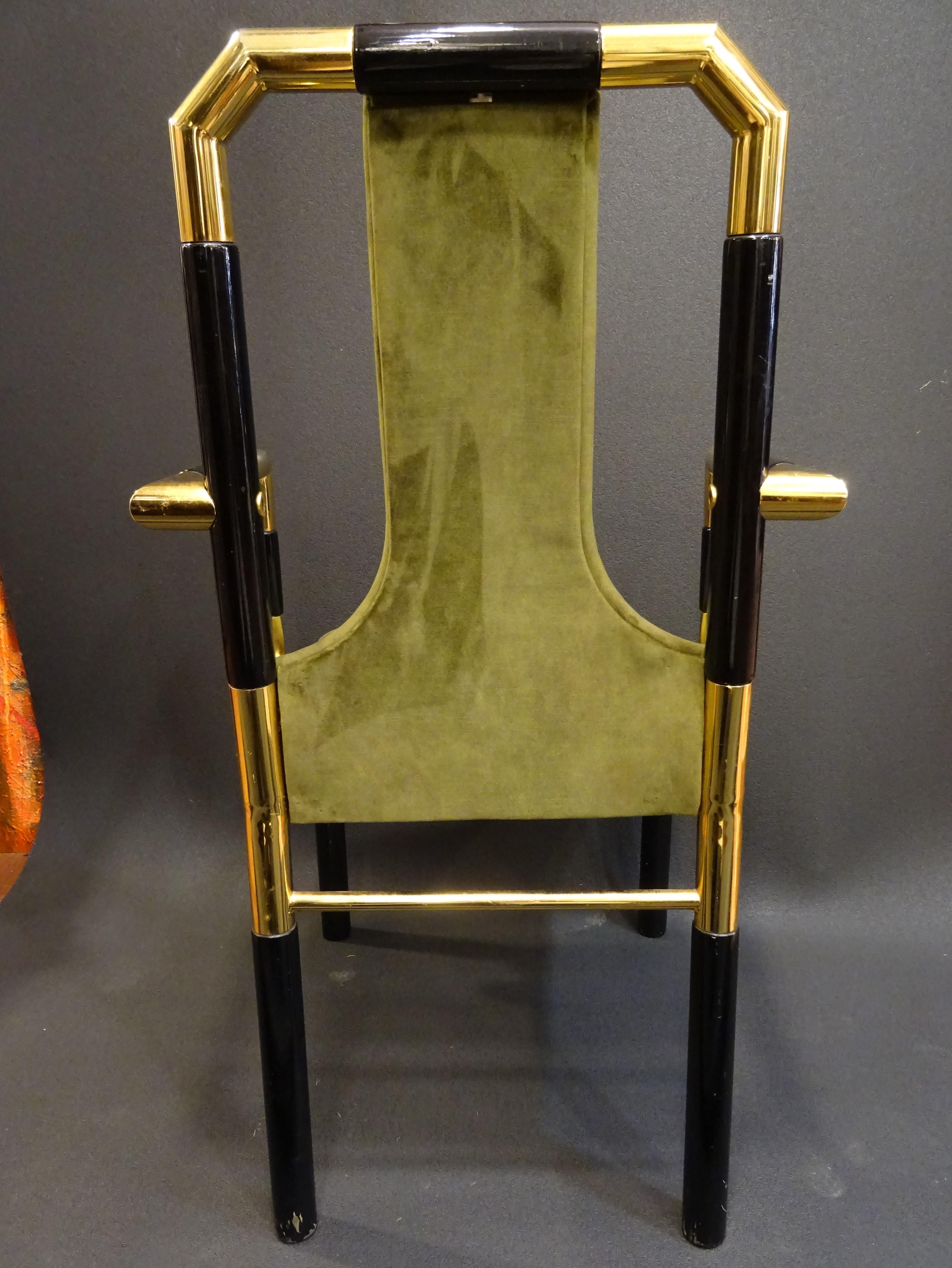 Willy Rizzo Workshop Pair of Armchairs, Green Velvet and Black Lacquered Wood 4