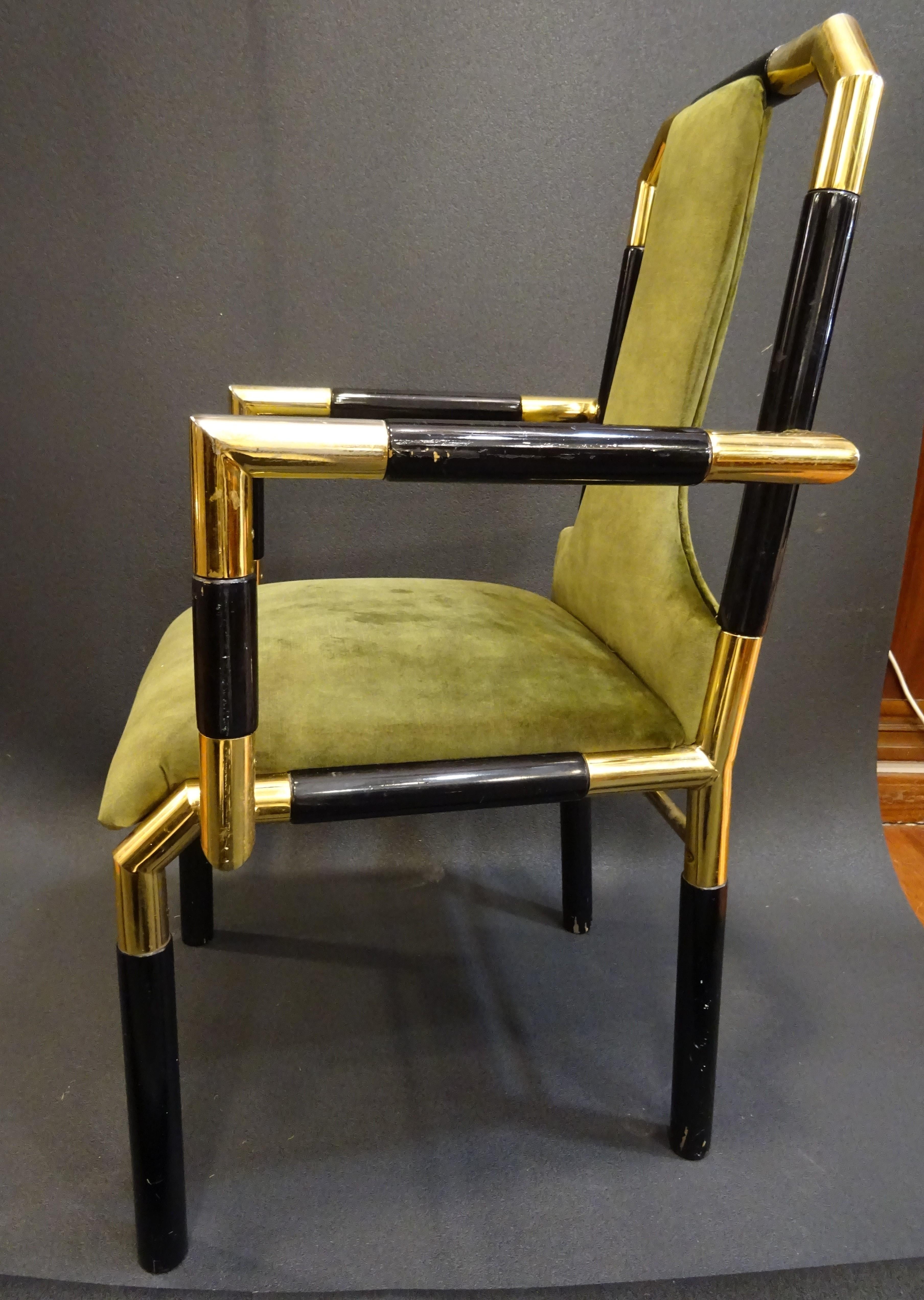 Willy Rizzo Workshop Pair of Armchairs, Green Velvet and Black Lacquered Wood 5