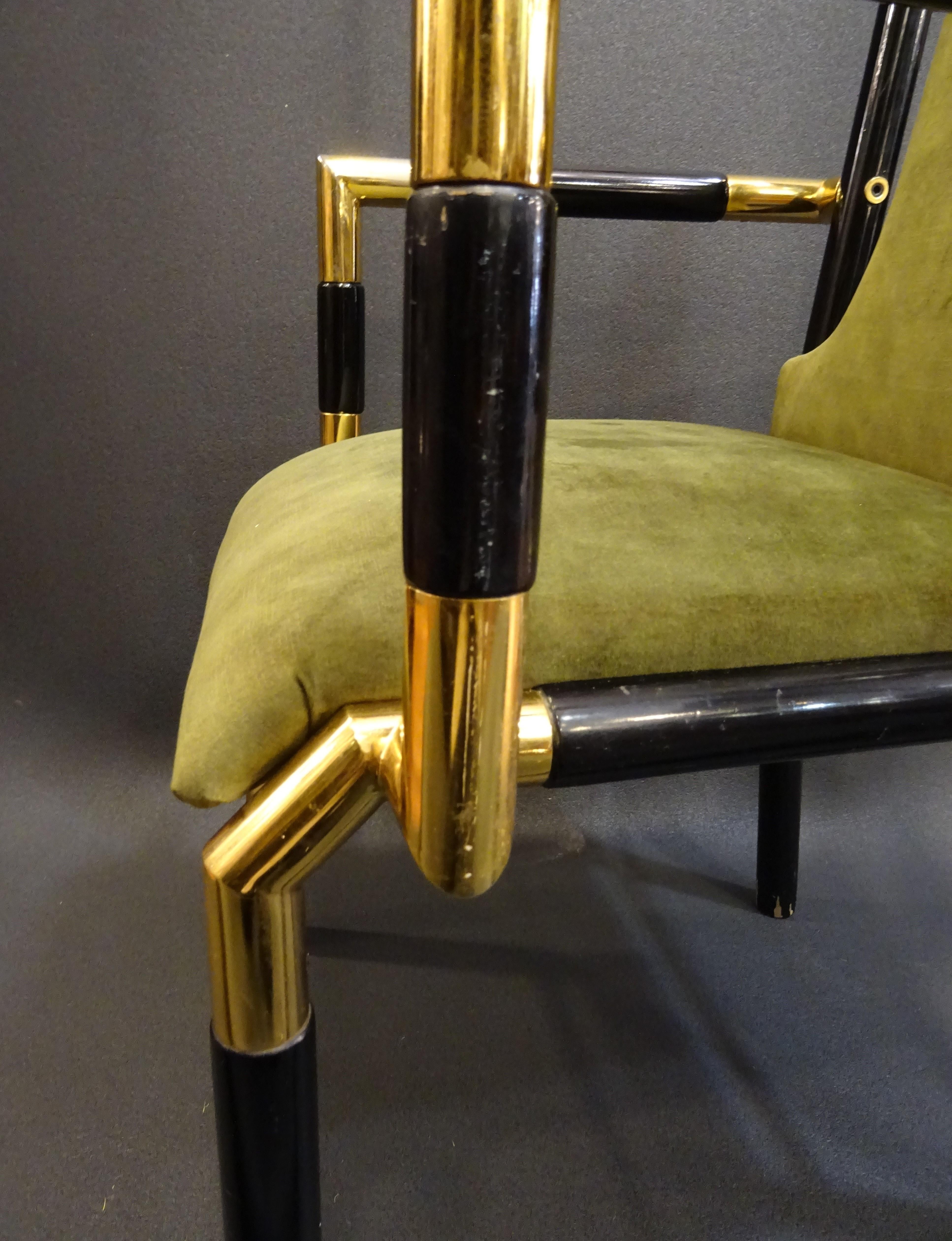 Willy Rizzo Workshop Pair of Armchairs, Green Velvet and Black Lacquered Wood 6