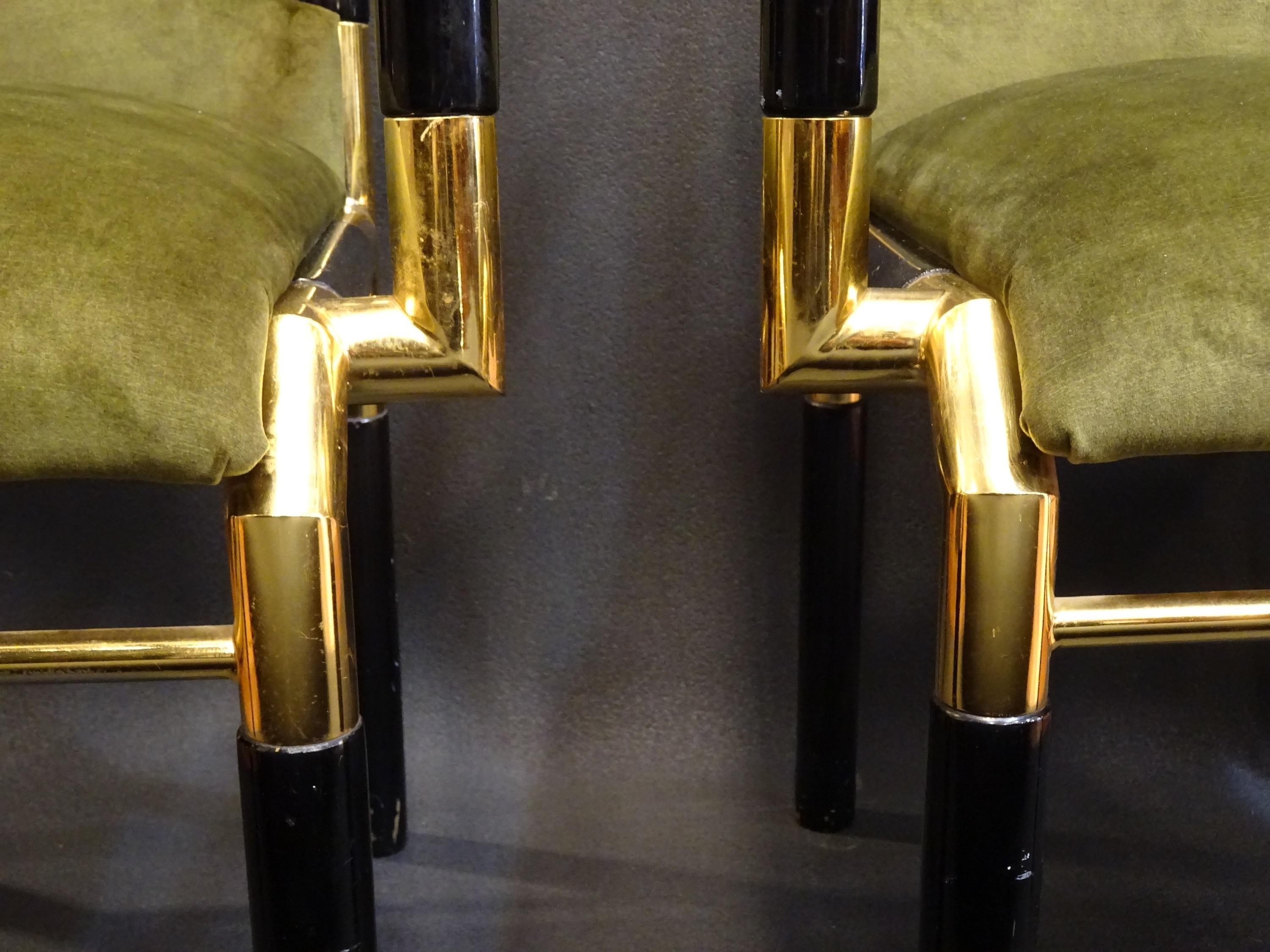 Willy Rizzo Workshop Pair of Armchairs, Green Velvet and Black Lacquered Wood 11