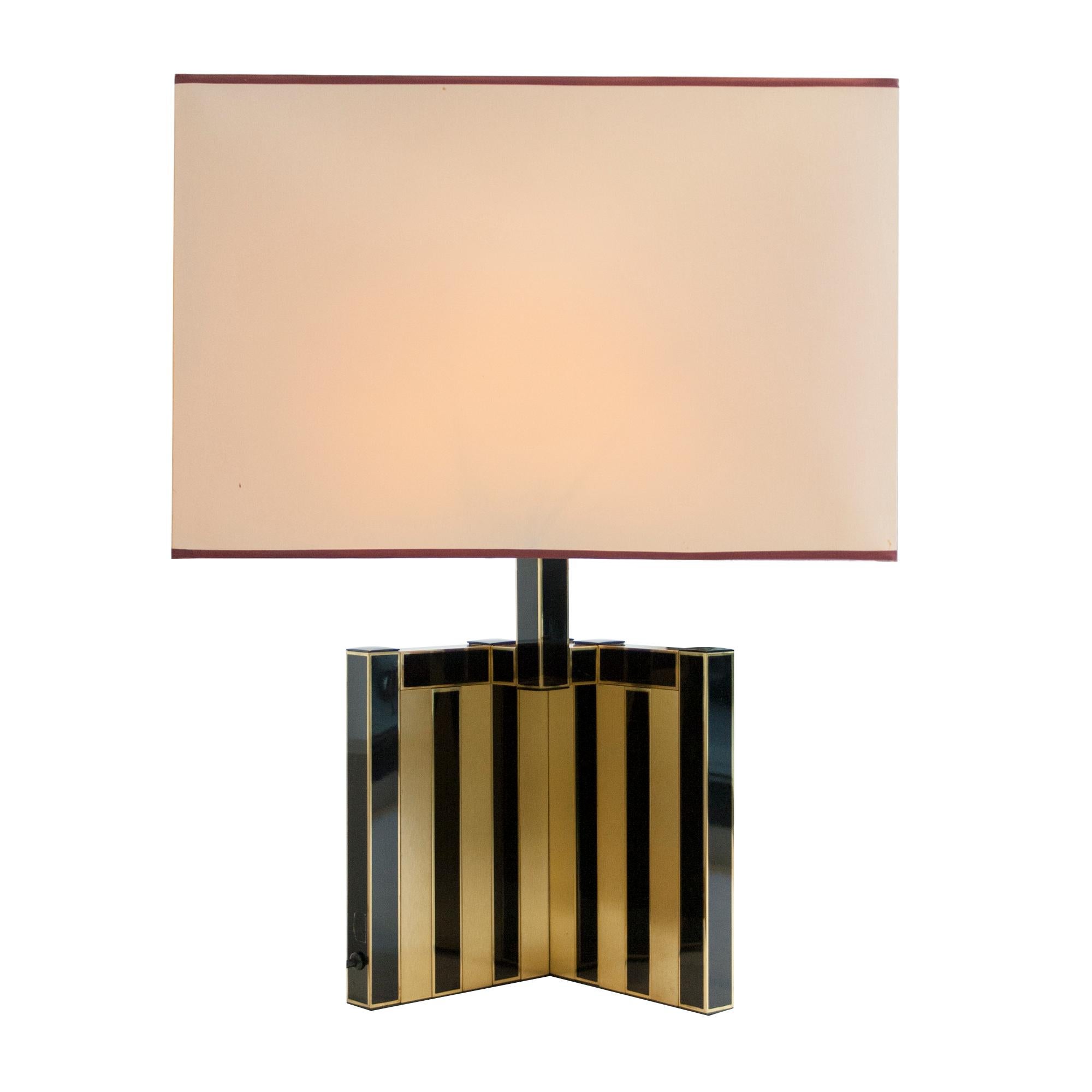 Italian Willy Rizzo's Black and Brass Table Lamp Edited by Luma, Italy, 1970 For Sale