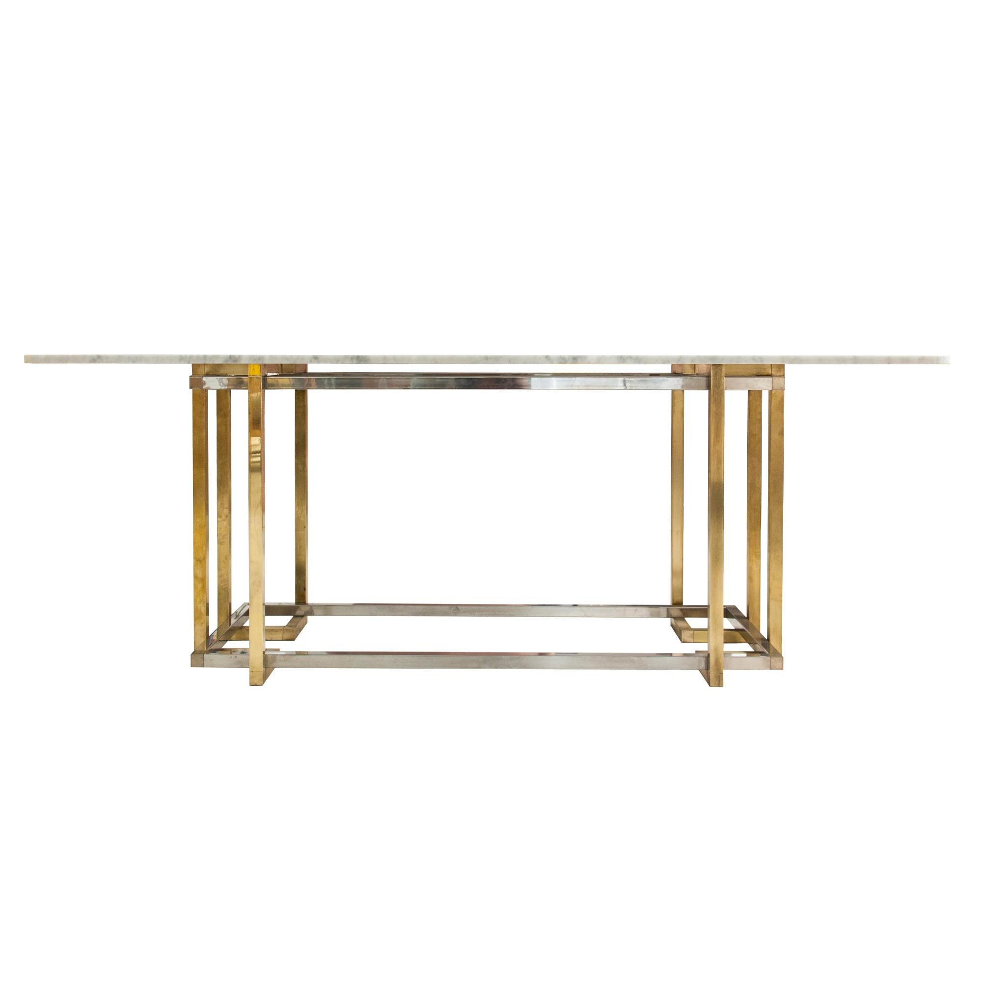 Modern Willy Rizzo's Marble Brass Chromed and Carrara Dining Table, Italy, 1970