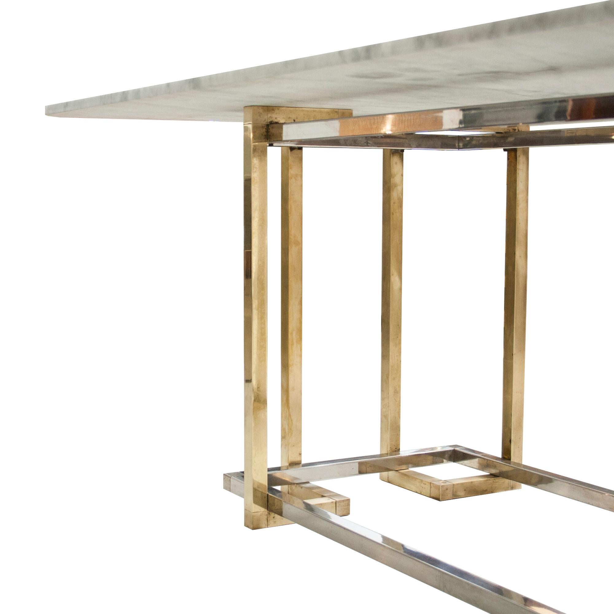Willy Rizzo's Marble Brass Chromed and Carrara Dining Table, Italy, 1970 In Good Condition In Madrid, ES
