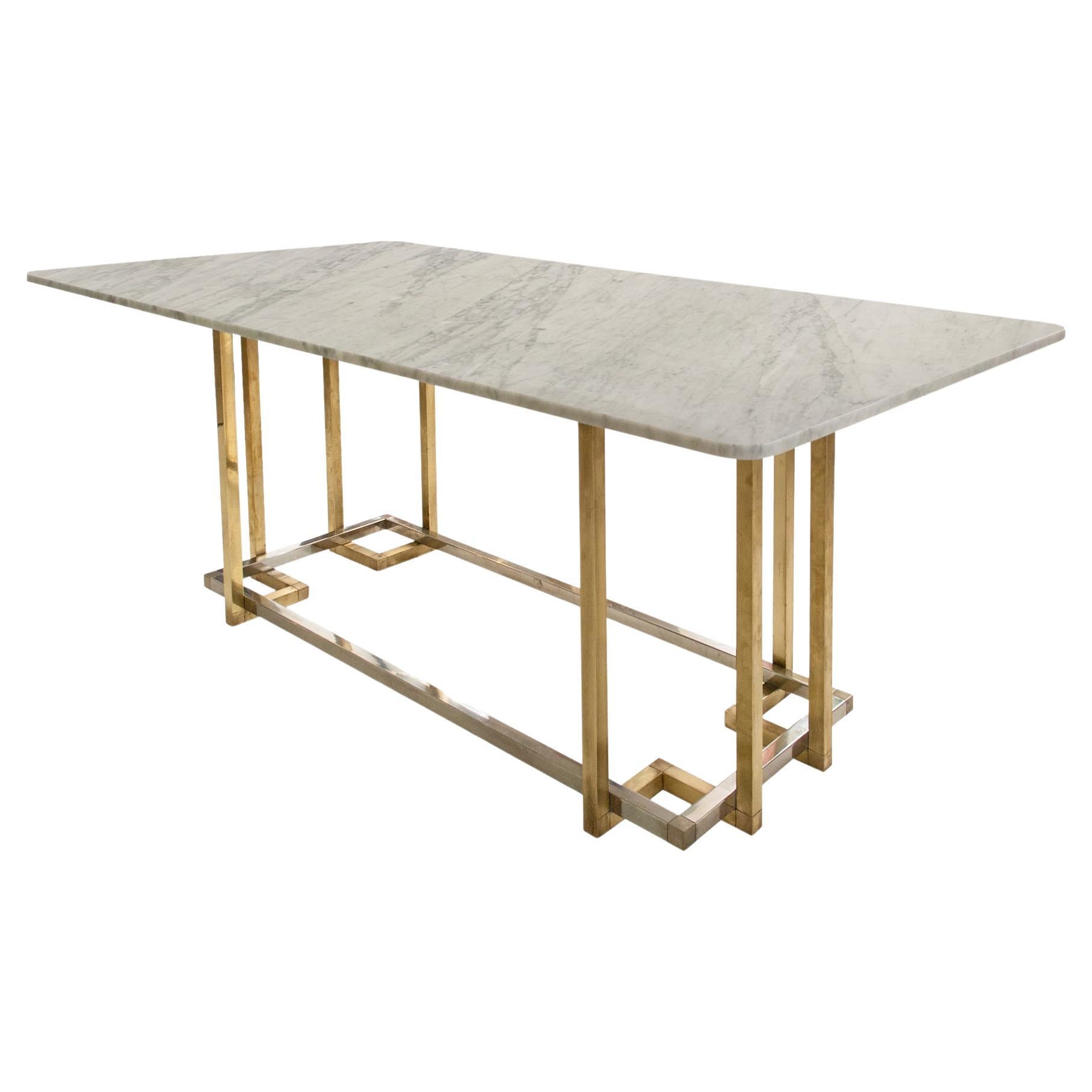Willy Rizzo's Marble Brass Chromed and Carrara Dining Table, Italy, 1970