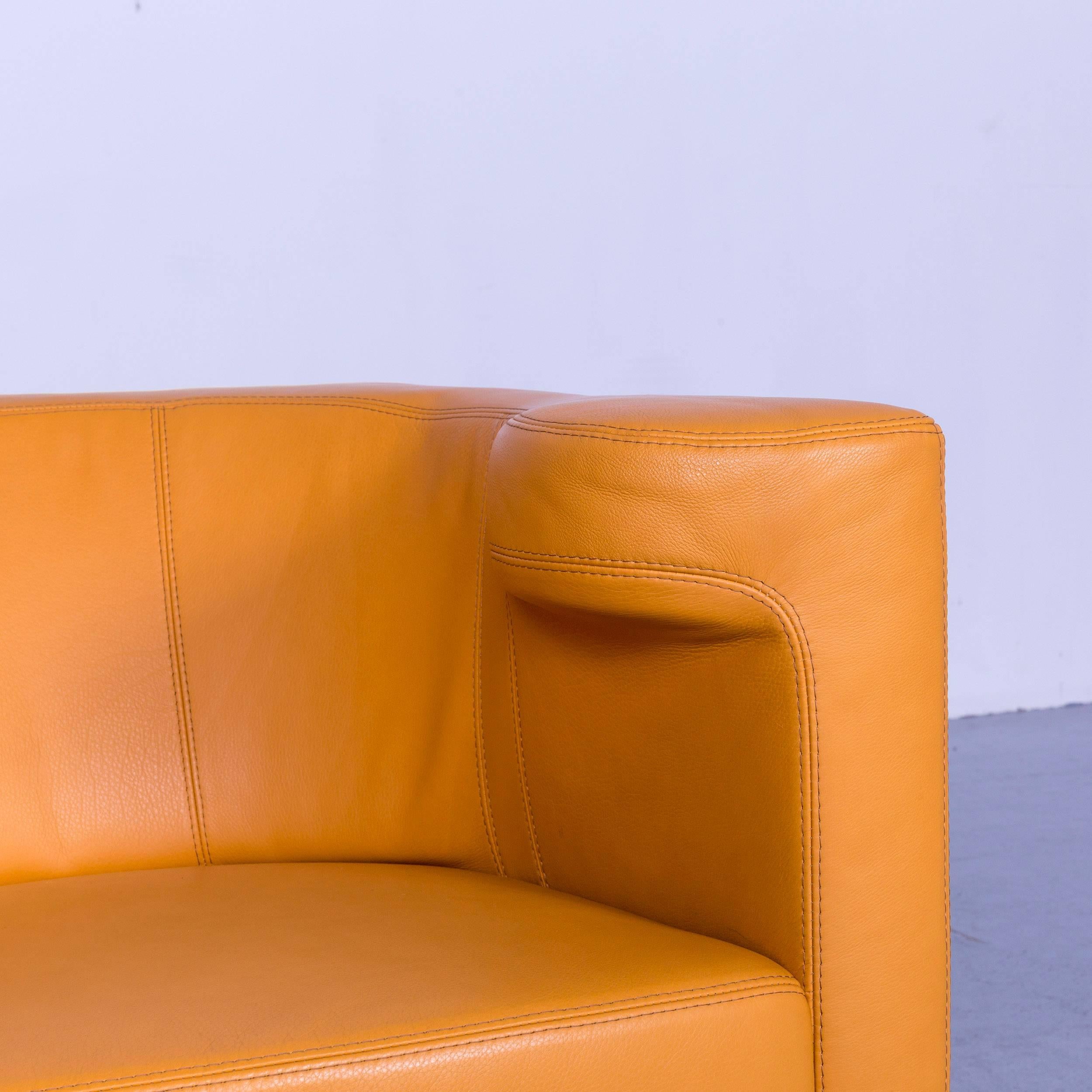 Contemporary Willy Schillig Leather Armchair Orange-Yellow One-Seat
