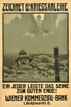 Original Vintage War Poster Subscribe 6th War Bond WWI Vienna Commercial Bank