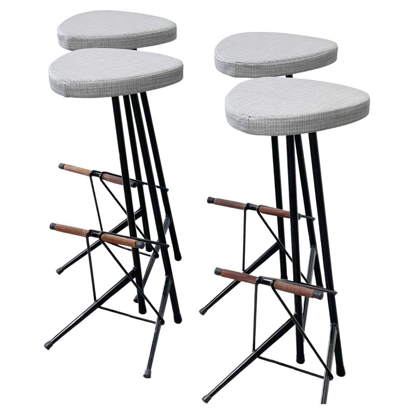 Pair of Mies van der Rohe "Four Seasons" Bar Stools in Black Leather at 1stDibs