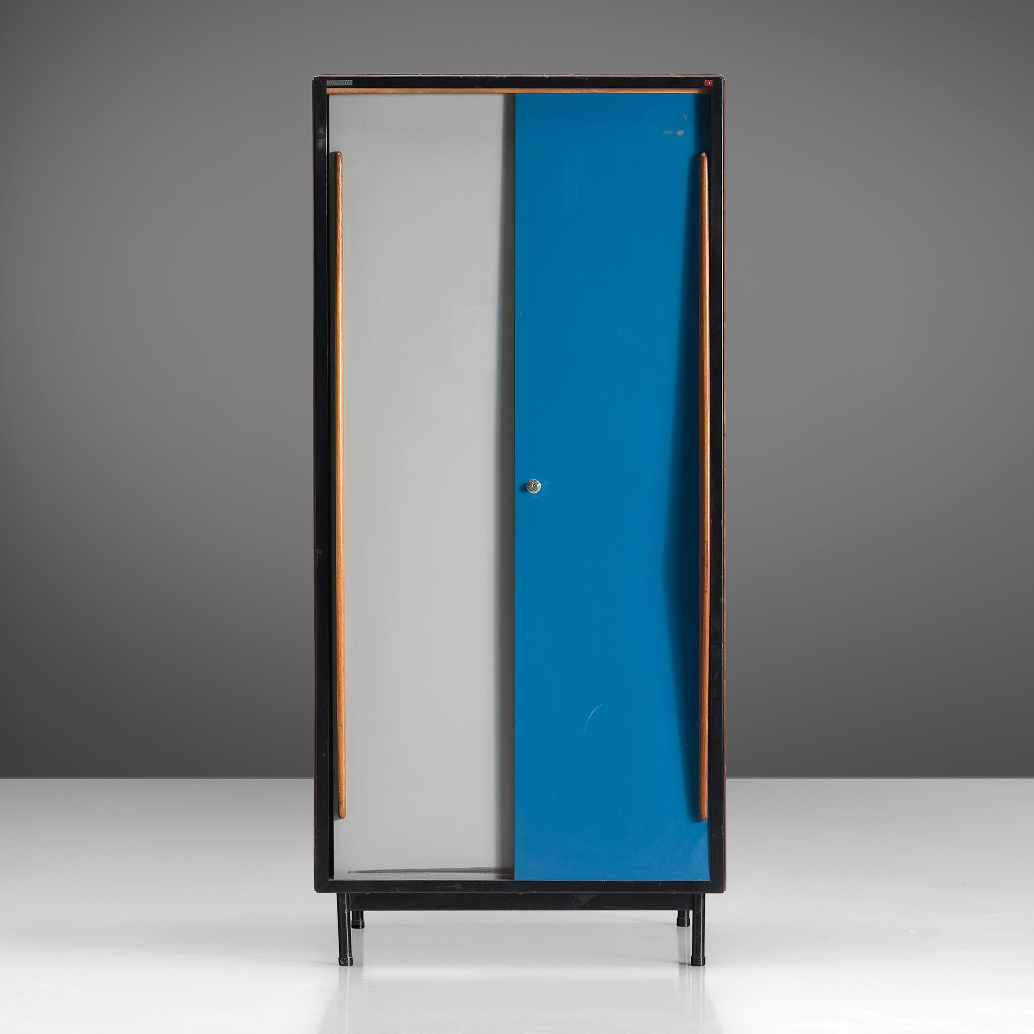 Willy Van Der Meeren for Tubax, cabinet in wood, mahogany and metal by Belgium, 1952. 

Nice early example of Industrial Design from the Belgium modernist stream, designed by Willy Van Der Meeren. Originally designed for use in school buildings
