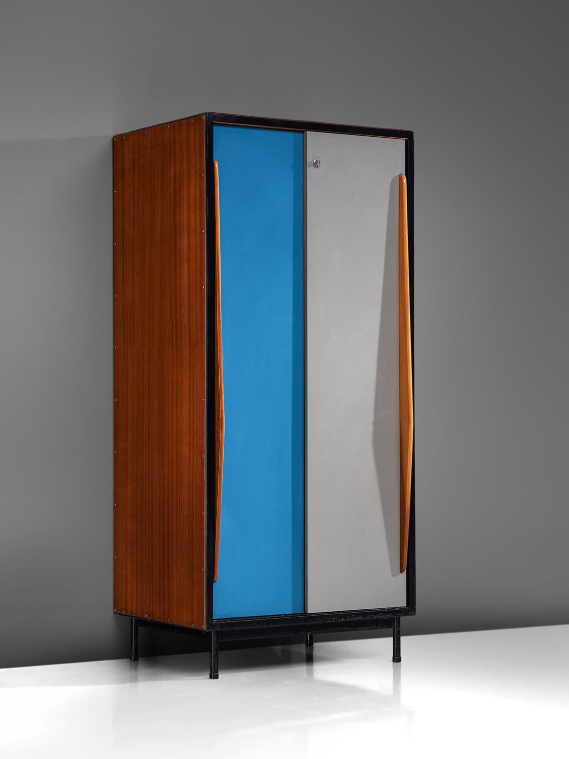 Willy van der Meeren for Tubax, cabinet in wood, mahogany and metal by Belgium, 1952. 

Nice early example of Industrial design from the Belgium modernist stream, designed by Willy van der Meeren. Originally designed for use in school buildings