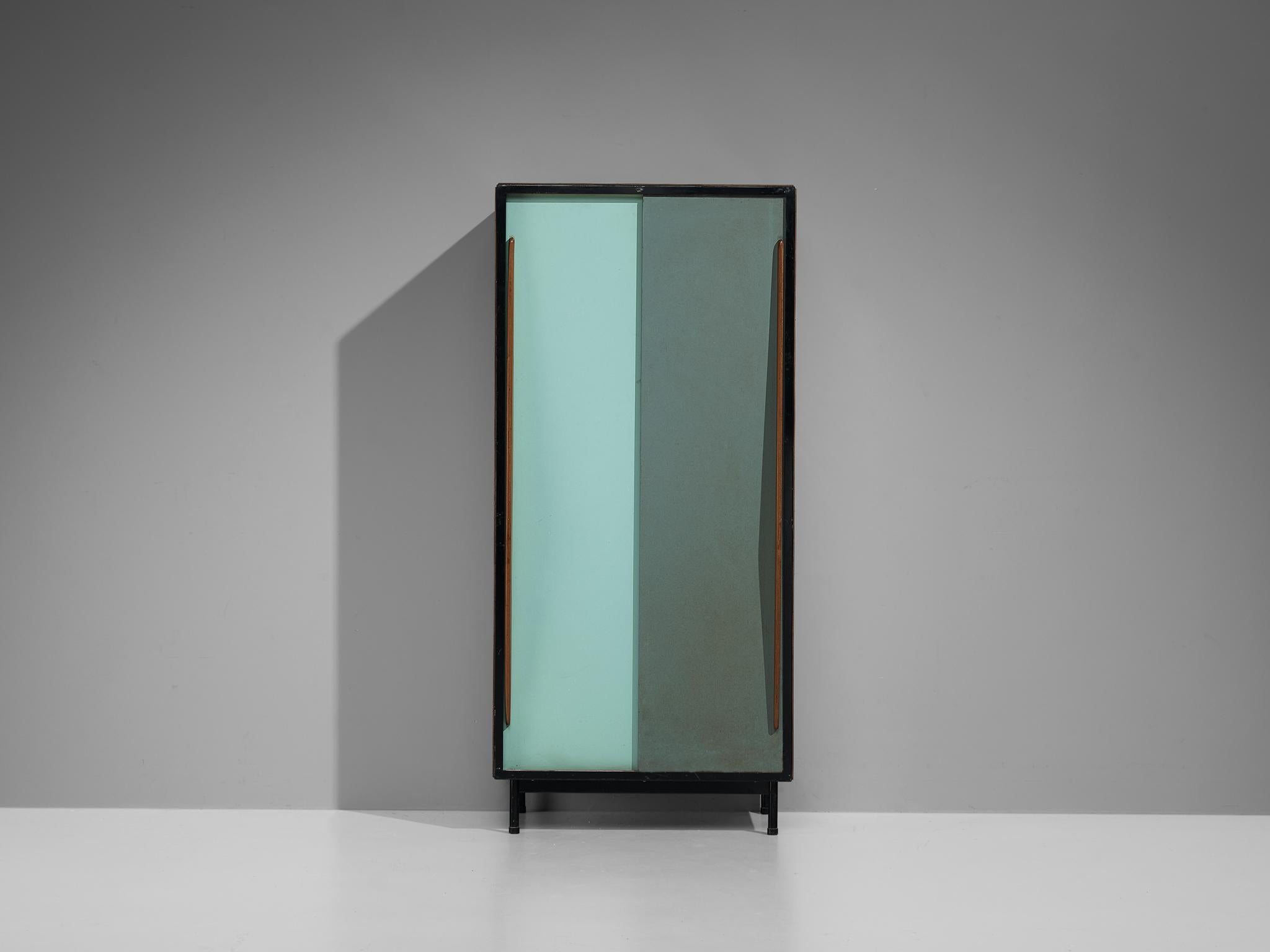 Mid-Century Modern Willy Van Der Meeren Cabinet in Mahogany and Colorful Metal Doors 