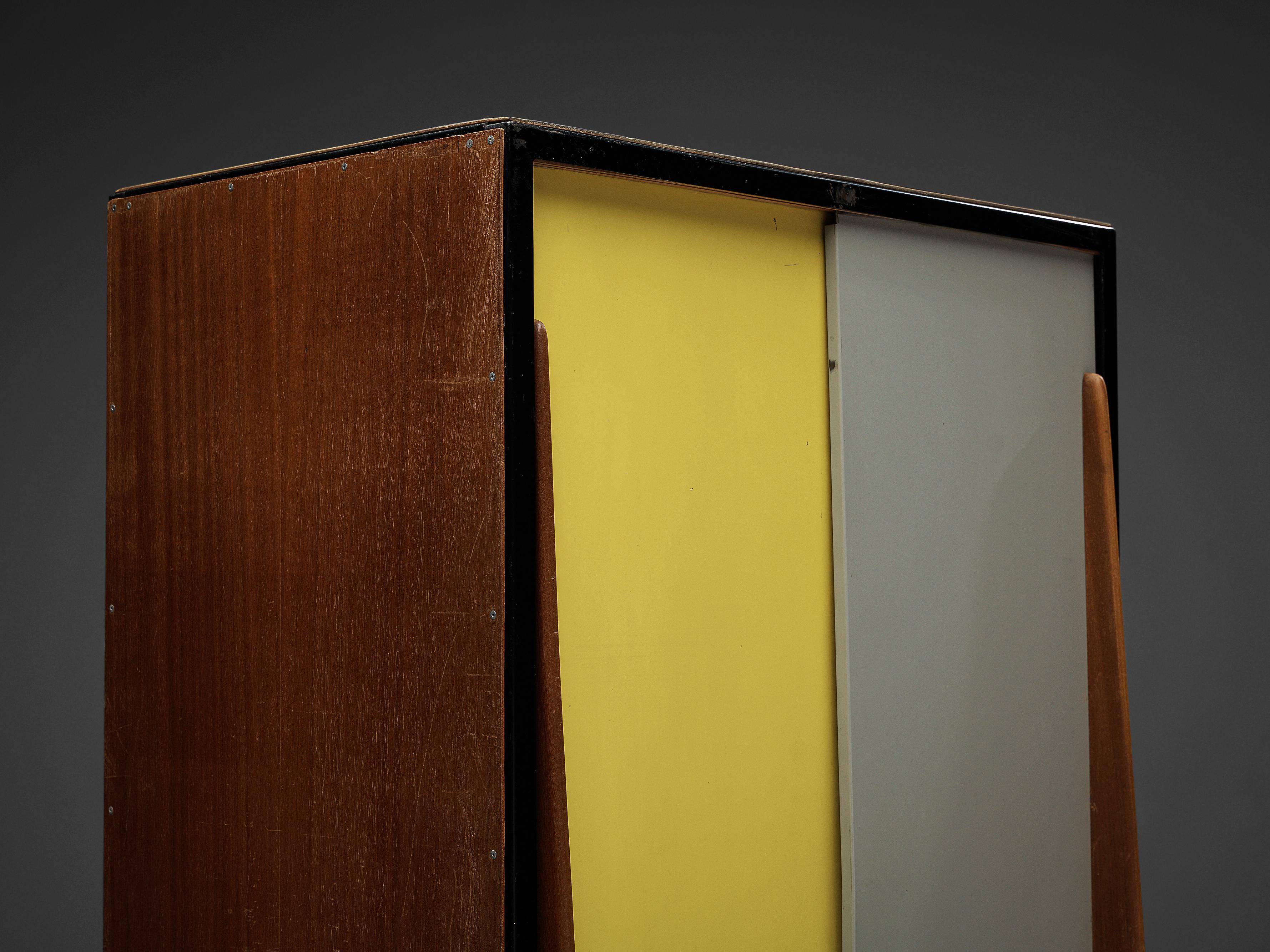 Willy Van Der Meeren Cabinet in Mahogany and Colorful Metal Doors 4