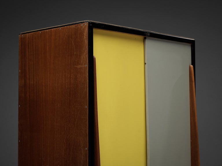 Willy Van Der Meeren Cabinet in Mahogany and Colorful Metal Doors For Sale 4