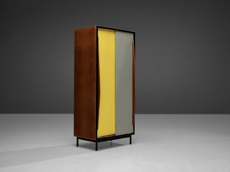 Willy Van Der Meeren Cabinet in Mahogany and Colorful Metal Doors For Sale 3
