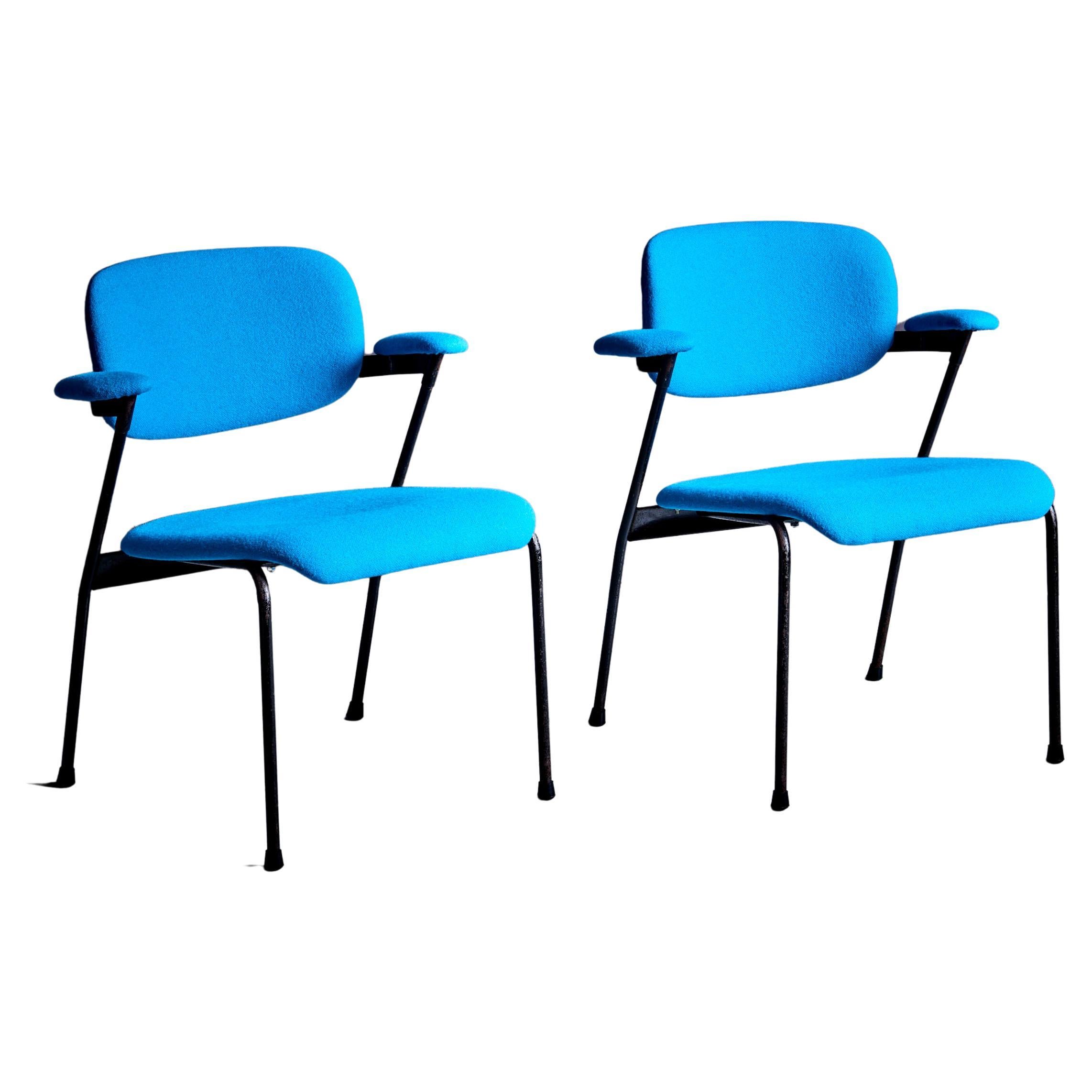 Willy van der Meeren for Tubax Pair of Lounge Chairs in blue For Sale