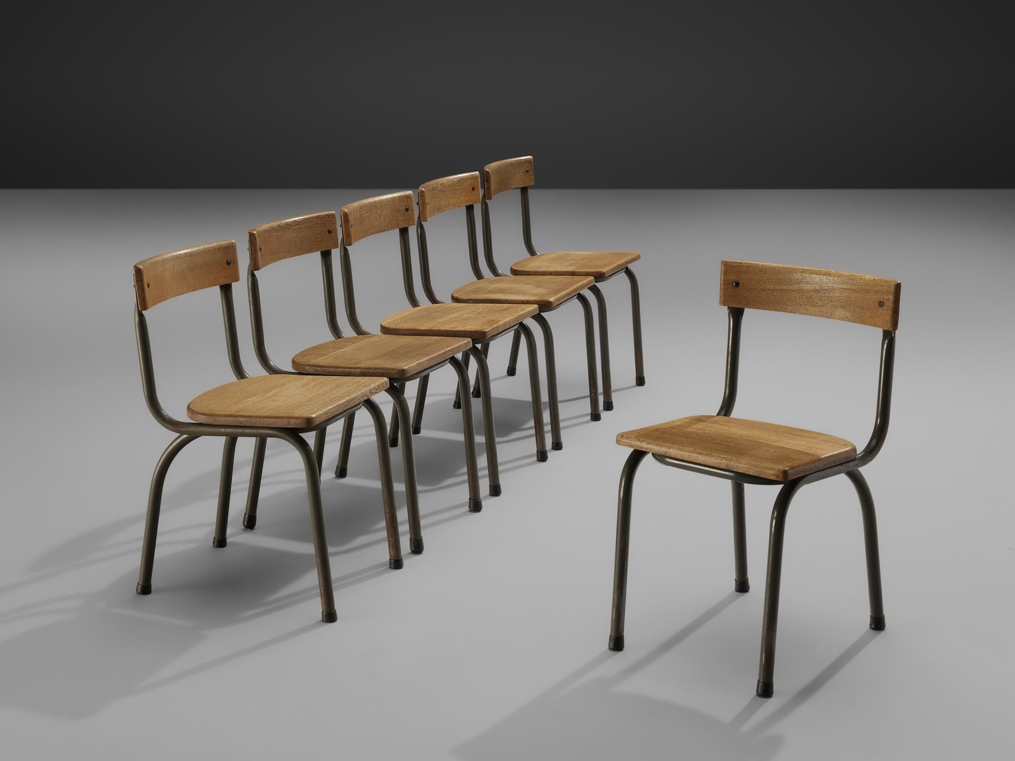 Belgian Willy Van Der Meeren for Tubax Set of Six Chairs in Solid Oak  For Sale