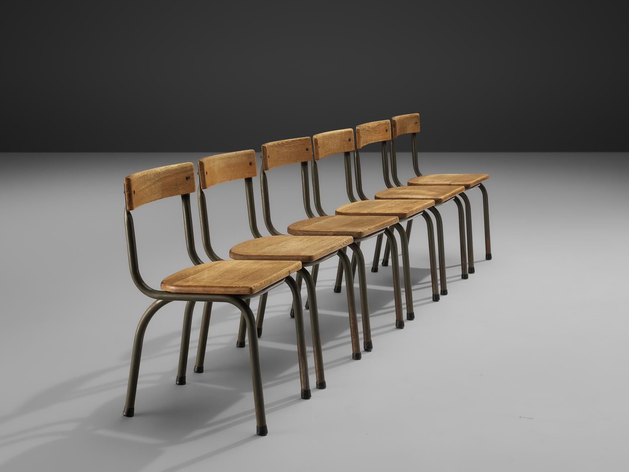 Mid-20th Century Willy Van Der Meeren for Tubax Set of Six Chairs in Solid Oak  For Sale