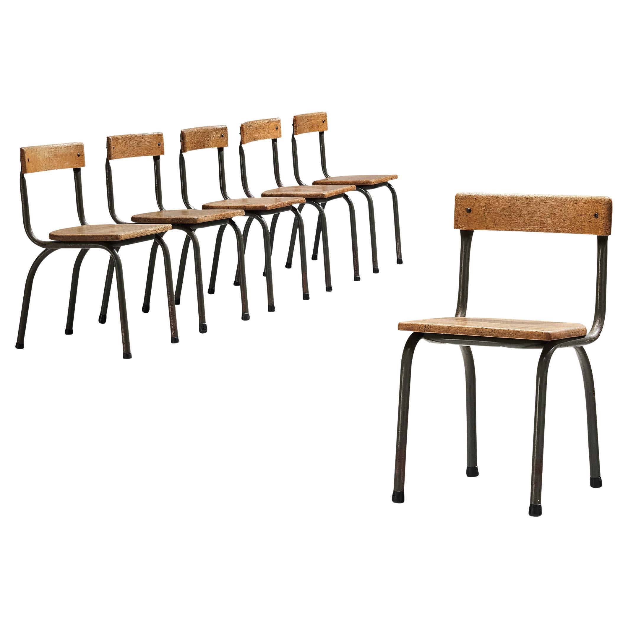 Willy Van Der Meeren for Tubax Set of Six Chairs in Solid Oak