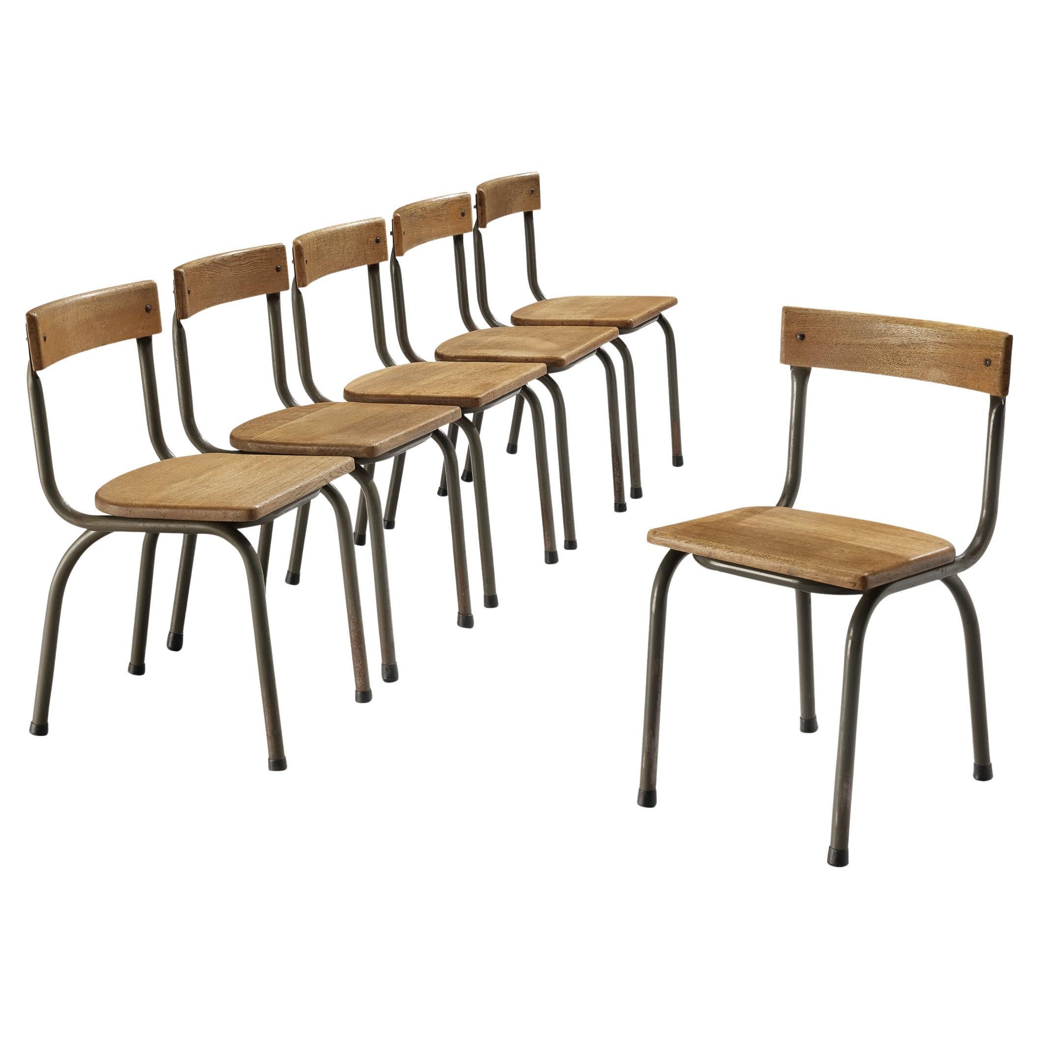 Willy Van Der Meeren for Tubax Set of Six Chairs in Solid Oak  For Sale