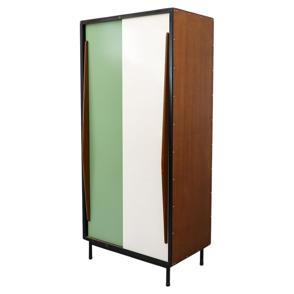 Willy van der Meeren Armoire sur pied pour Tubax, 1952 avec porte verte et blanche