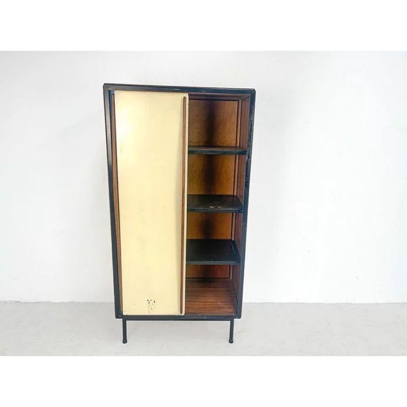 Willy Van Der Meeren wardrobe in black lacquered metal.

Rare piece by one of Belgium's well-known designers. This top cabinet is by Willy Van Der Meeren. Willy designed this in the 50s for the Belgian manufacturer Tubax. These wardrobes were