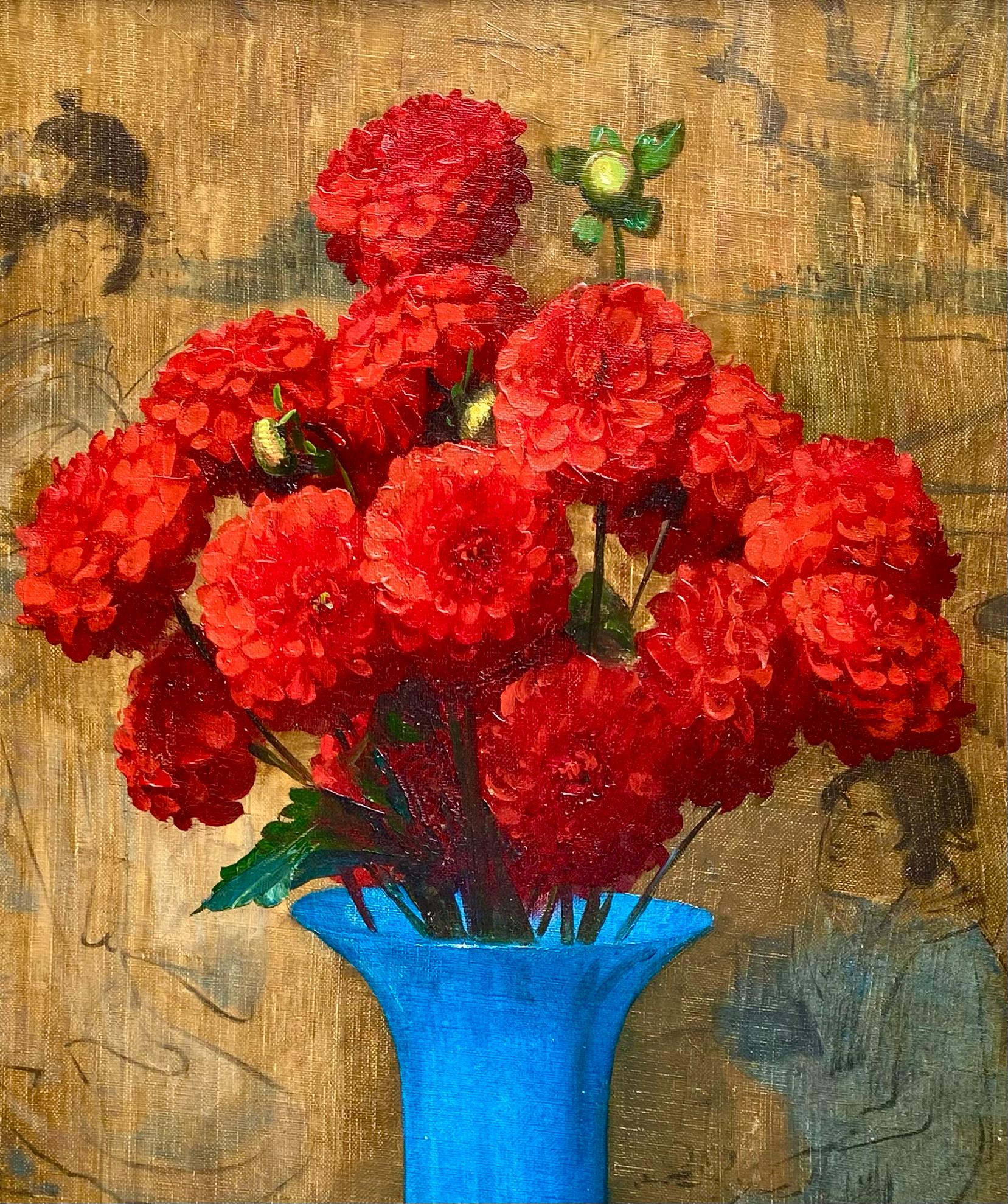 'Red Flowers in an Oriental Interior' by Willy Van Riet (1882 - Antwerp - 1927) 1