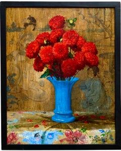 'Red Flowers in an Oriental Interior' by Willy Van Riet (1882 - Antwerp - 1927)
