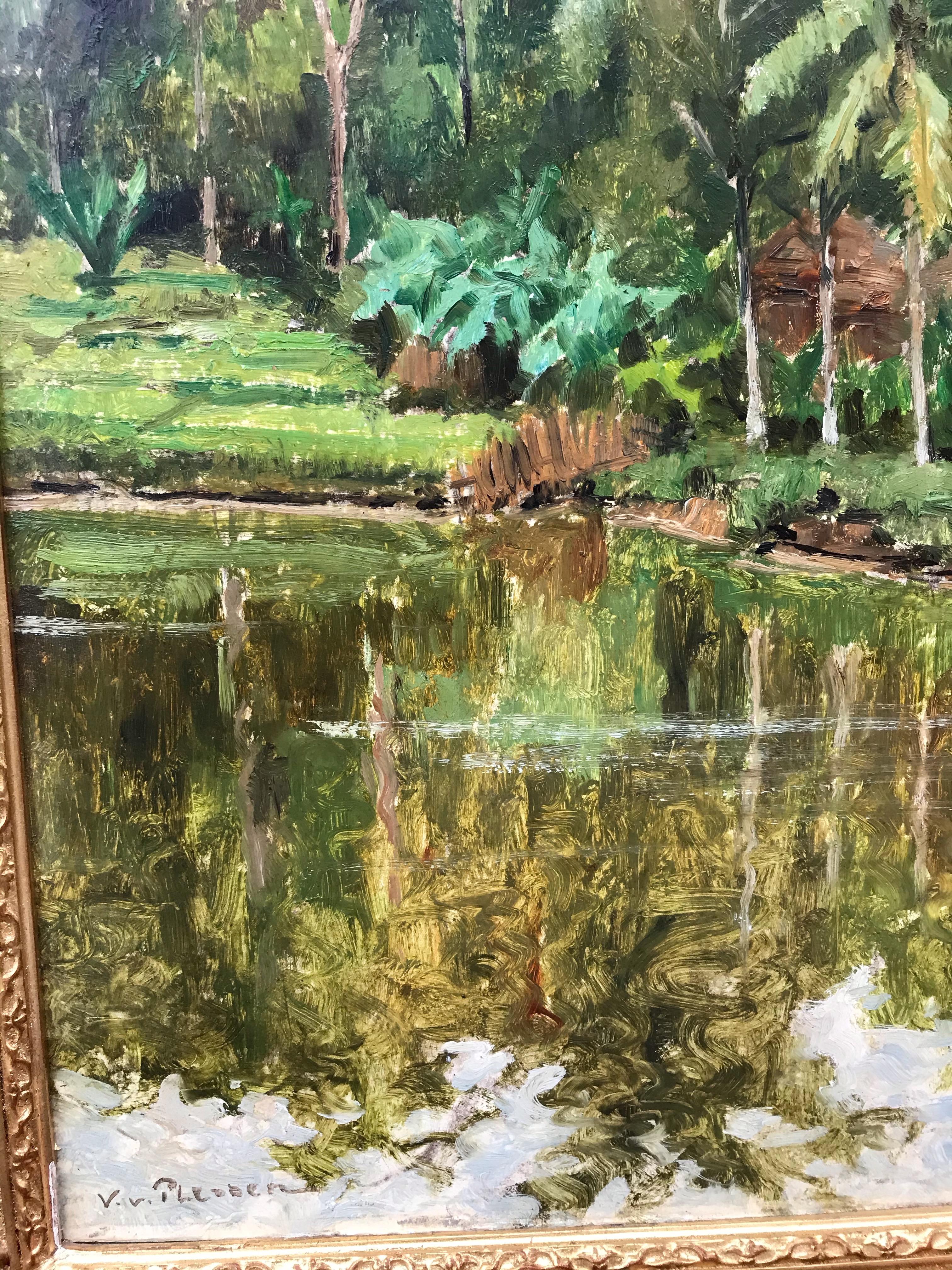 Jungla junto al río - Pintura original antigua - Painting Académico de Willy VON PLESSEN
