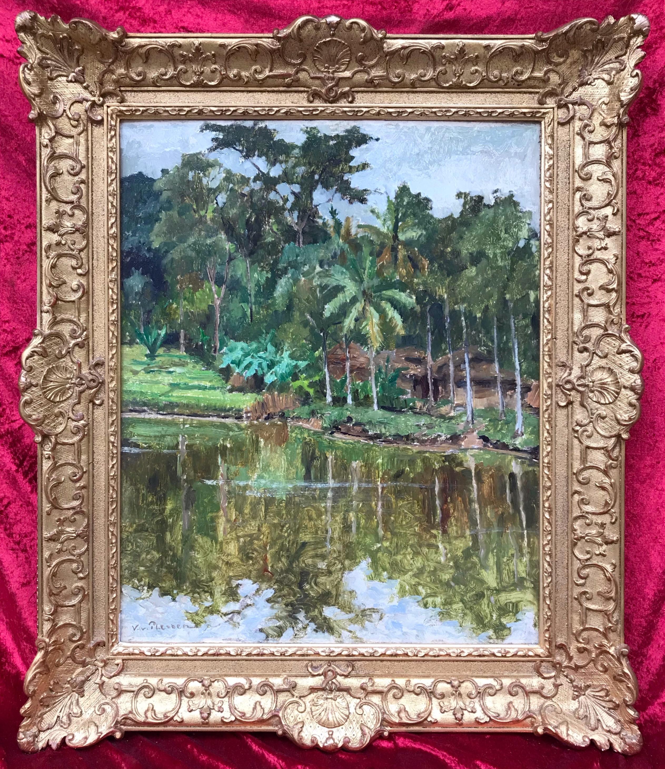 Willy VON PLESSEN Landscape Painting – Junge Dschungel am Fluss - Originales altes Gemälde  